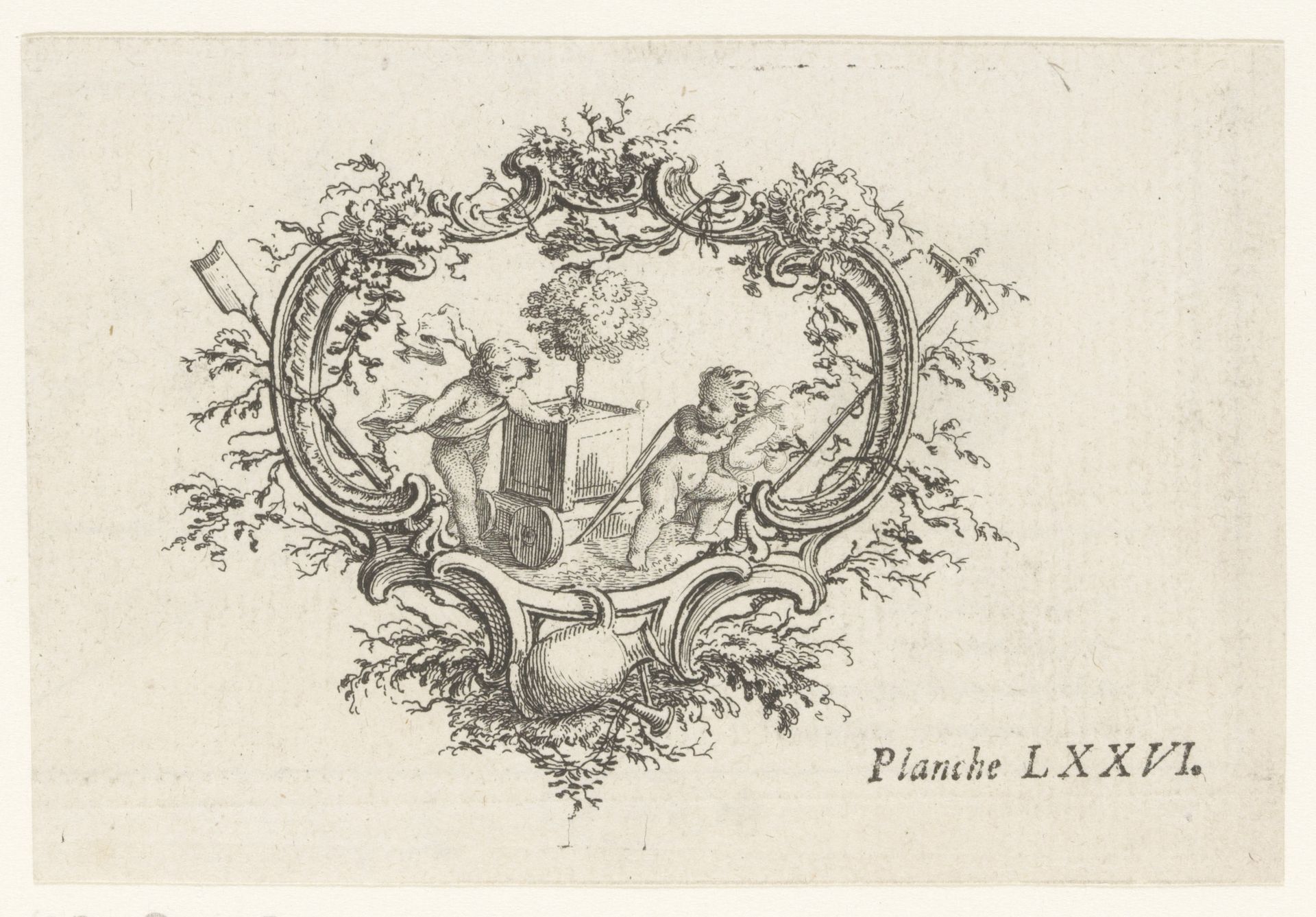 Vignet met putti in tuin by Pierre-Edme Babel