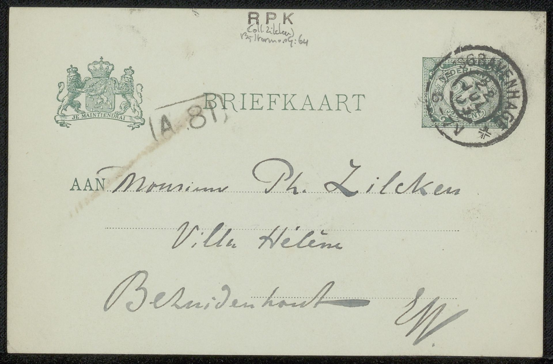 Briefkaart aan Philip Zilcken by Carel Nicolaas Storm van 's-Gravesande