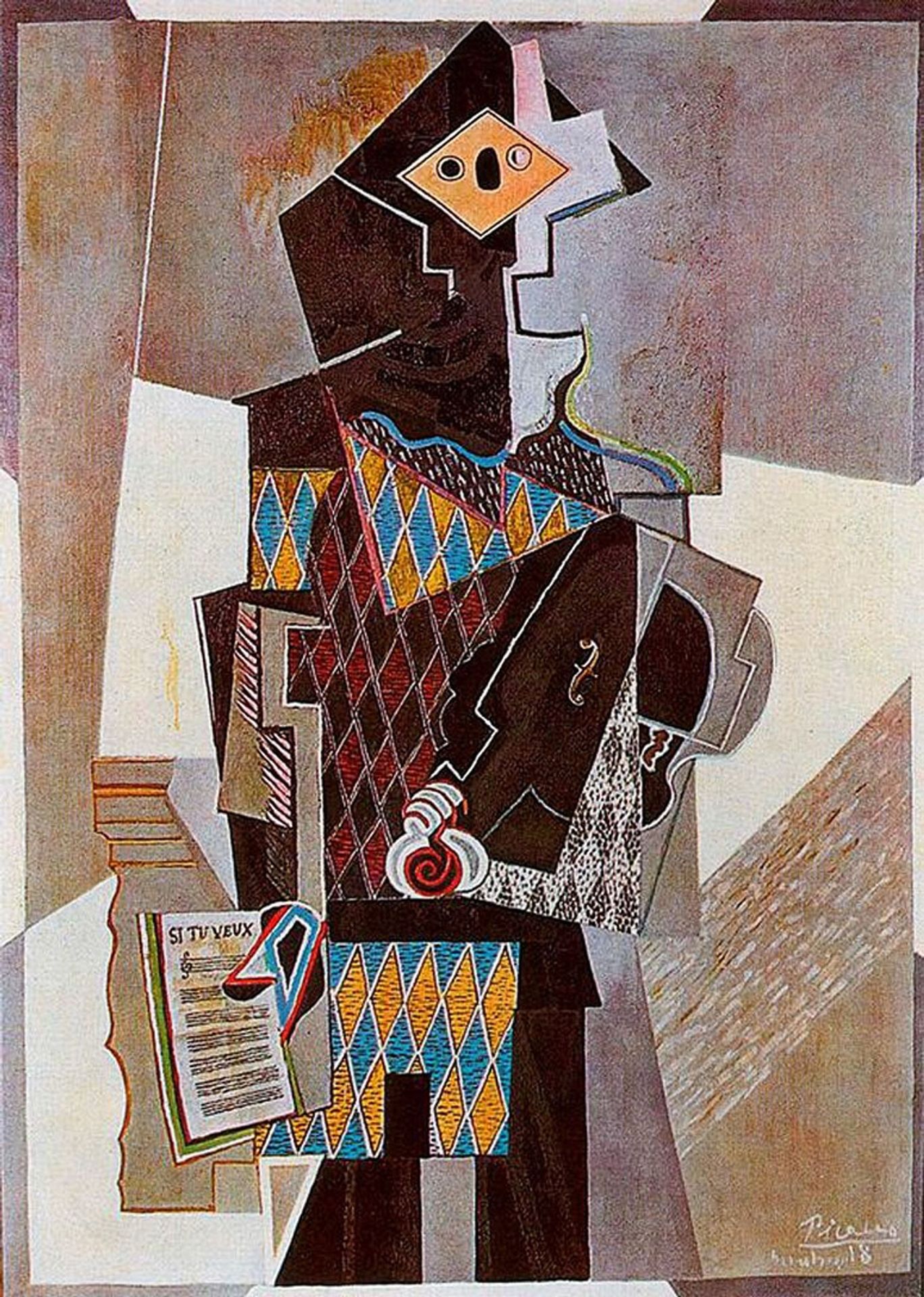 Harlequin with violin by Pablo Picasso