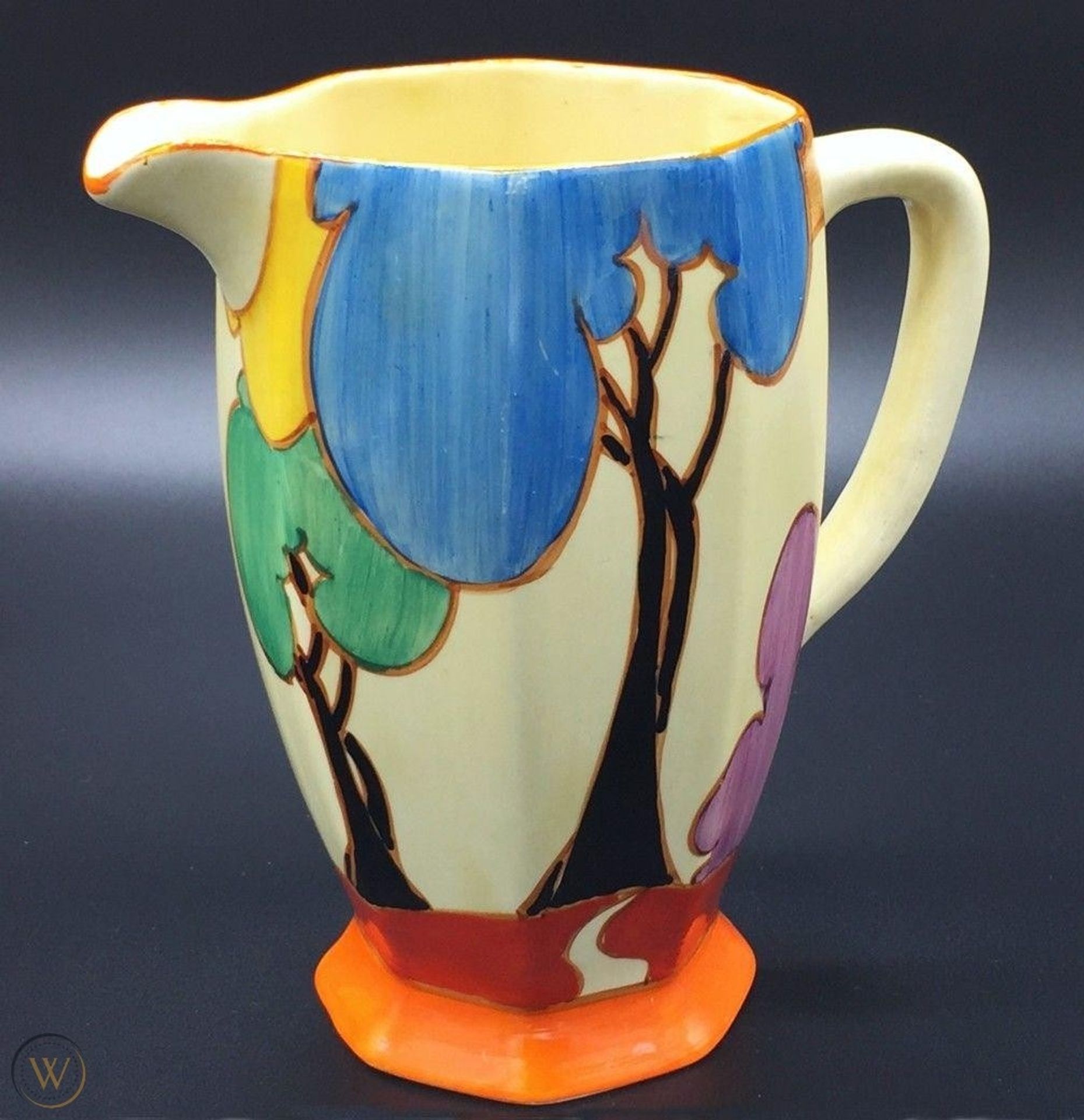 BIZARRE LARGE ATHENS JUG, BLUE AUTUMN PATTERN by Clarice Cliff