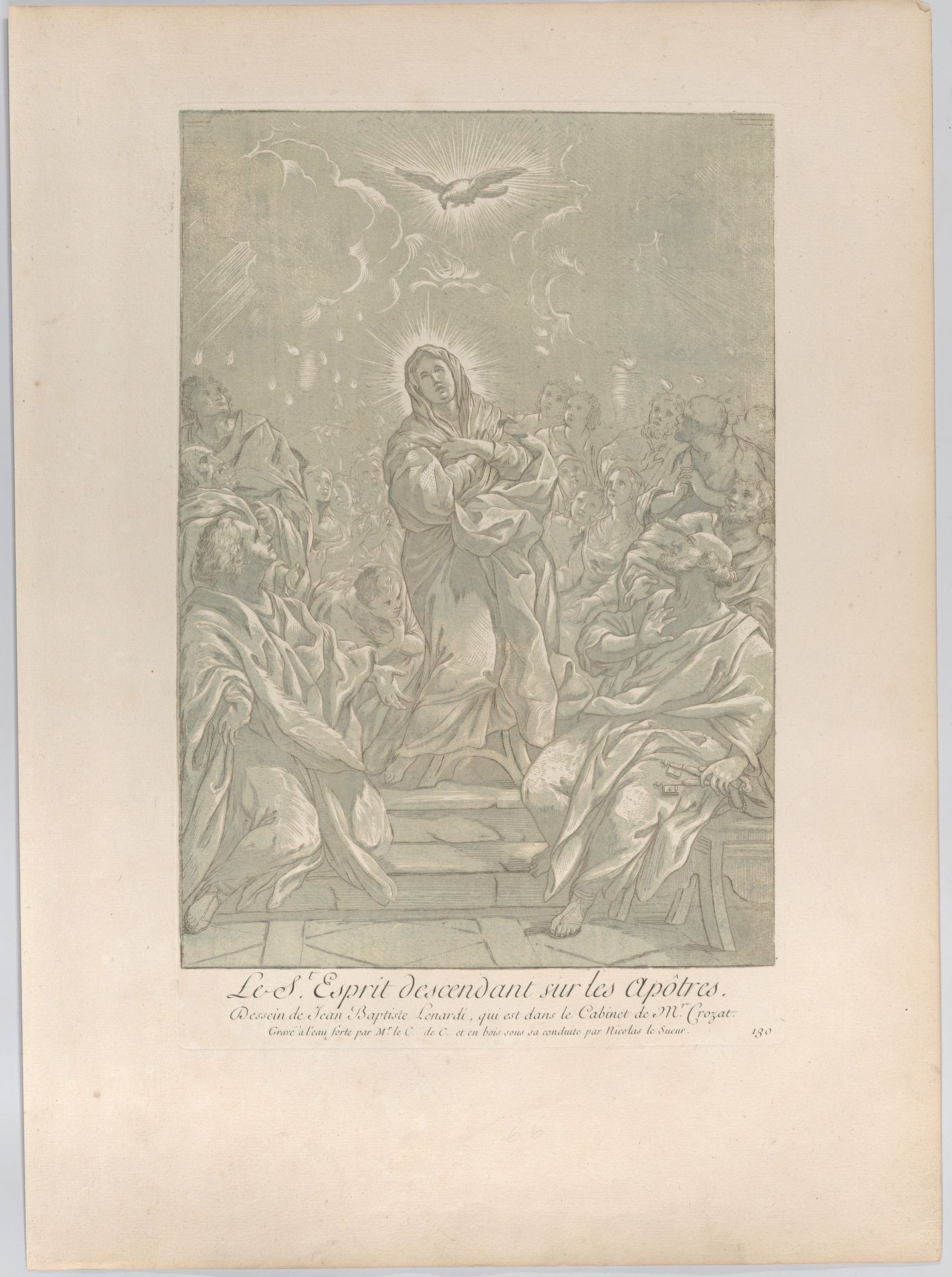The Pentecost, with the Virgin standing at center, the Holy Spirit above, and Apostles on both sides by Anne Claude Philippe Caylus