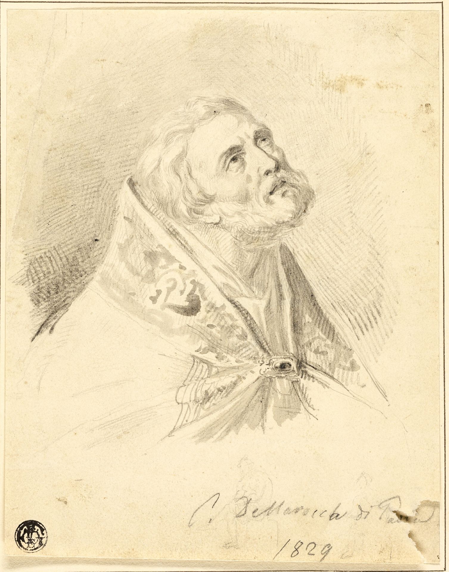 Bust of Bishop Saint, with Slight Figure Sketches by Carlo Dellarocca