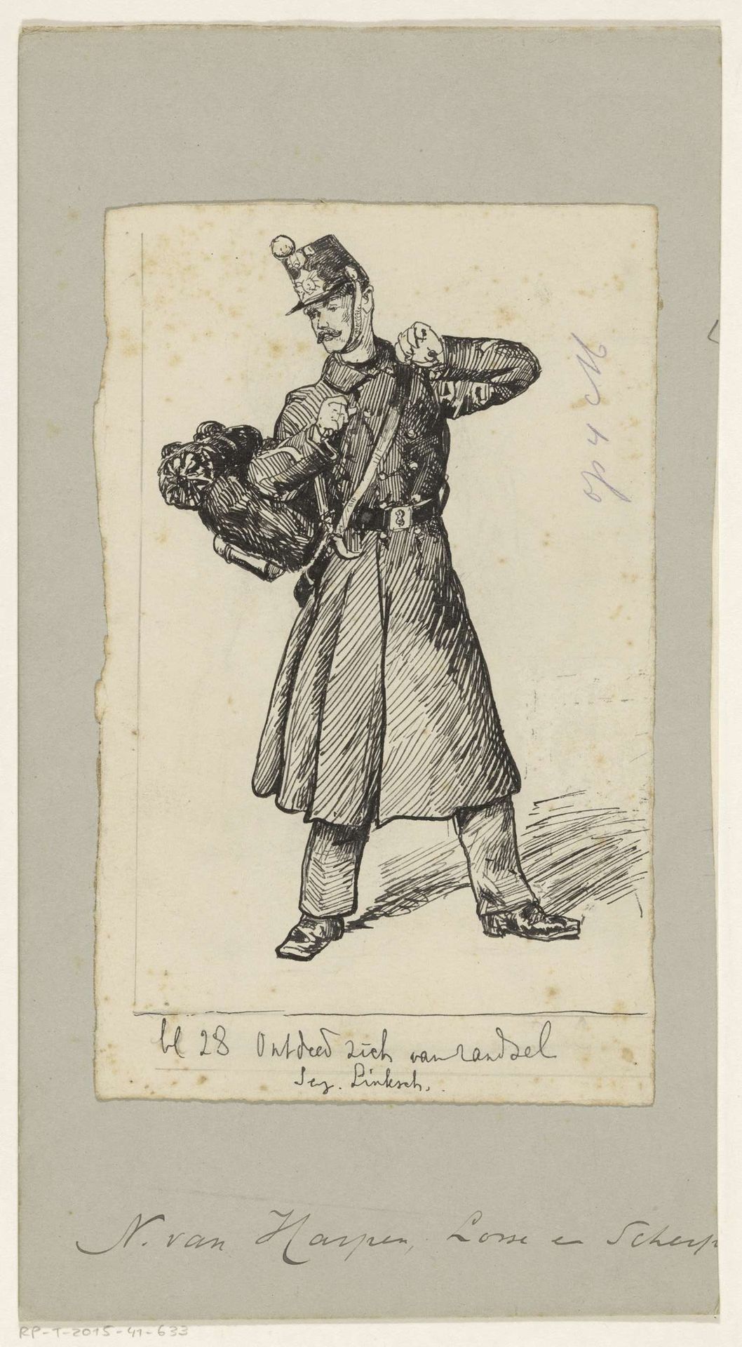 Militair ontdoet zich van ransel by Jan Hoynck van Papendrecht
