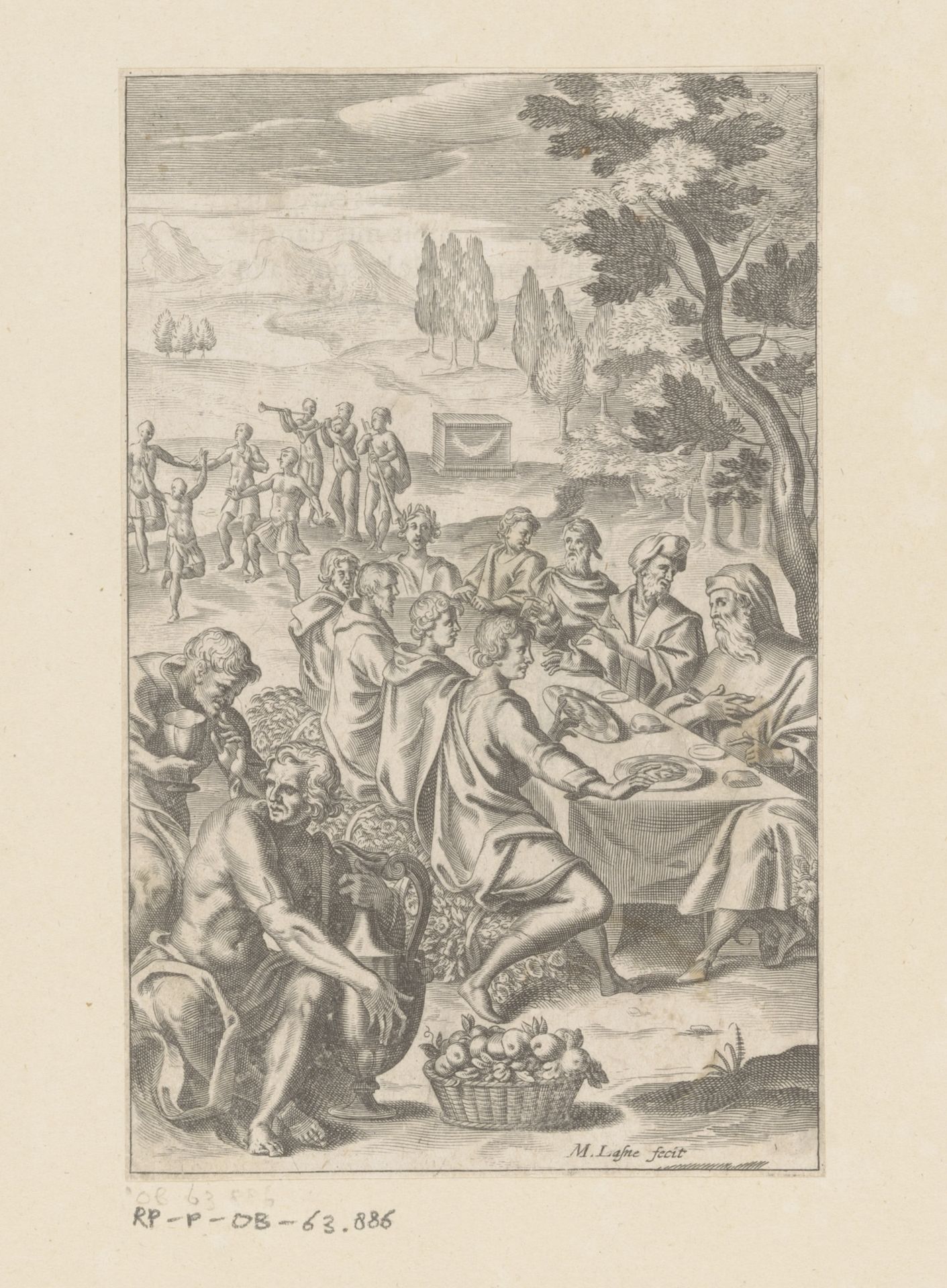 Ontmoeting tussen Calasiris en enkele Fenicische koopmannen tijdens een feest by Michel Lasne