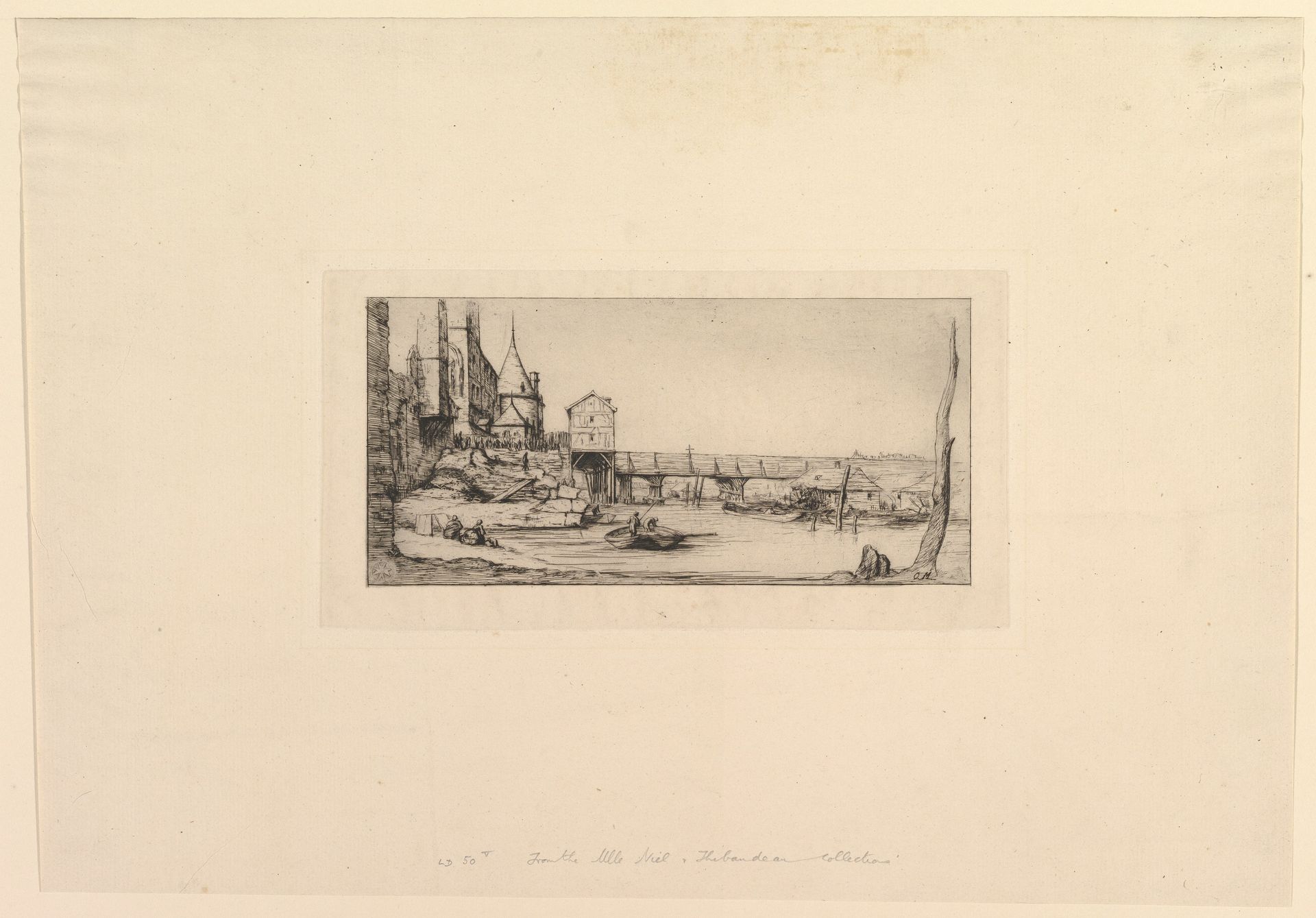 Passerelle du Pont-au-Change, après l'incendie de 1621 (The Footbridge temporarily replacing the Pont-au-Change, Paris, after the fire of 1621, after Della Bella) by Charles Meryon