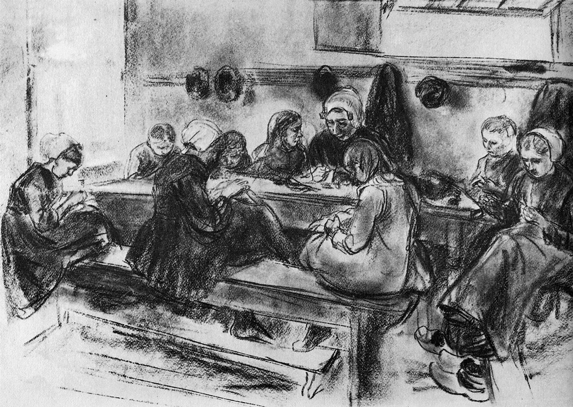 Sewing school by Max Liebermann