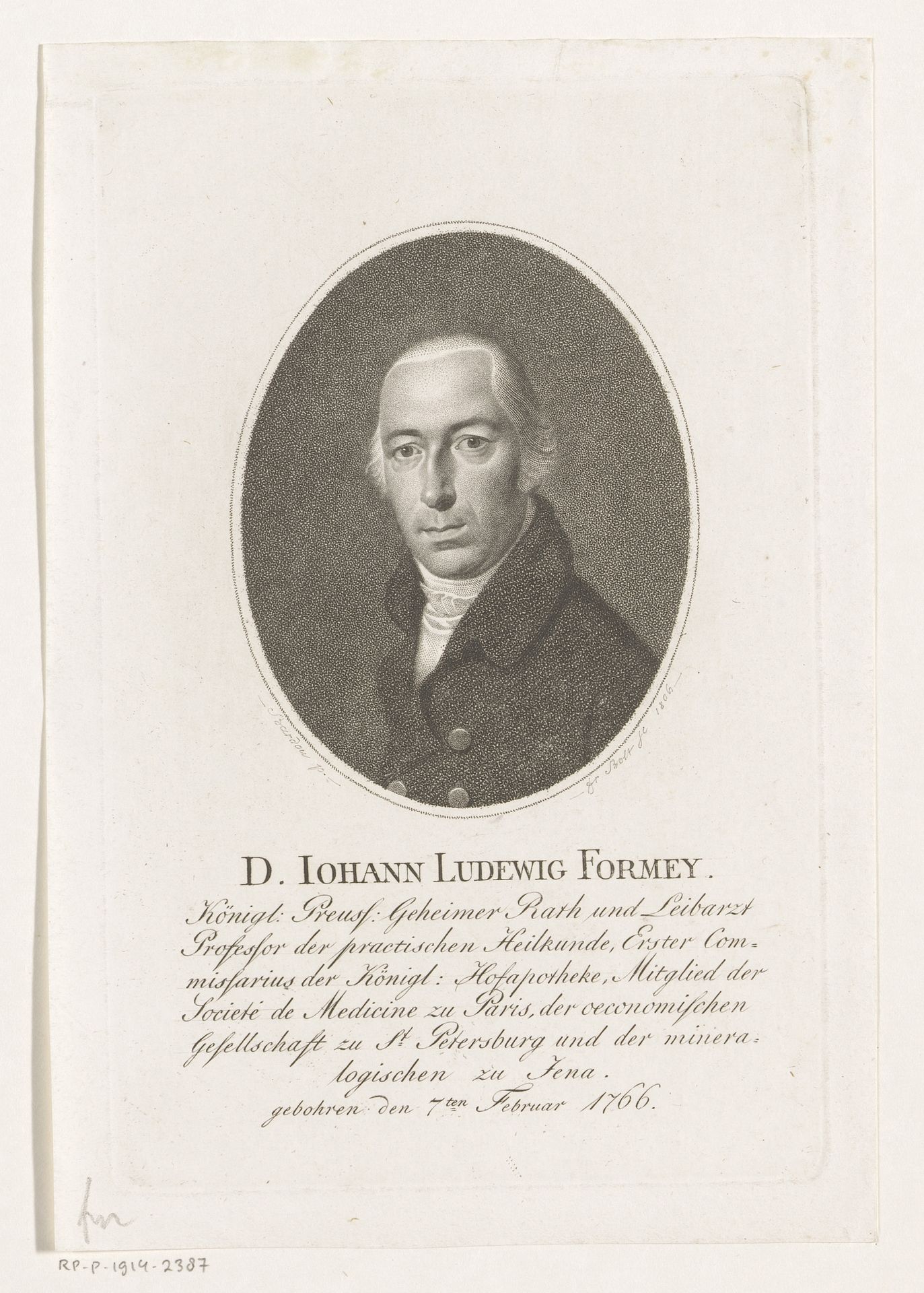 Portret van Johann Ludwig Formey by Johann Friedrich Bolt