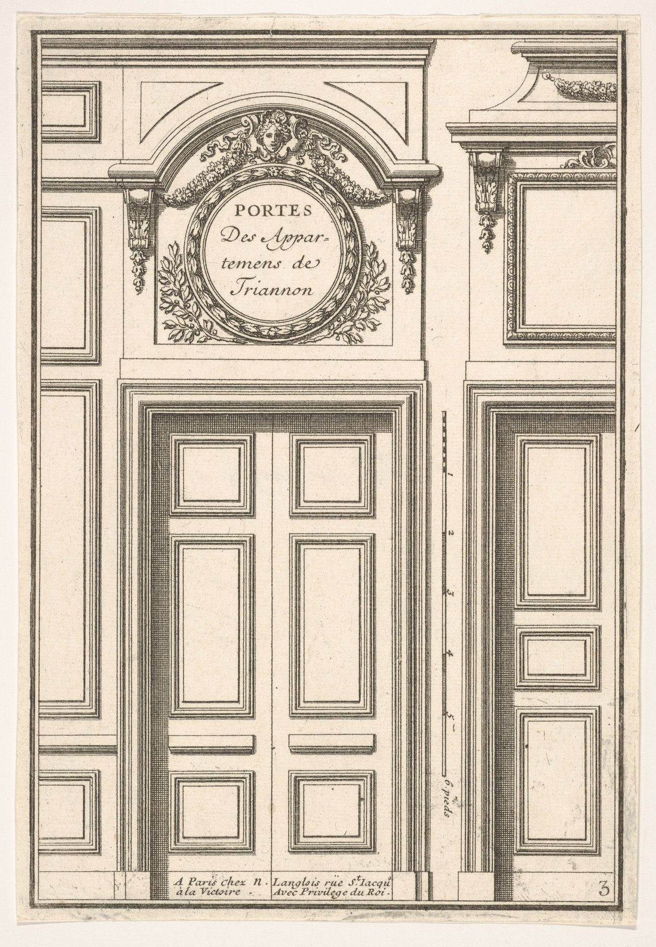 Doors of the Trianon Appartments plate III from the Series 'Portes a Placard et Lambris', published as part of 'L'Architecture à la Mode' by Jean Le Pautre