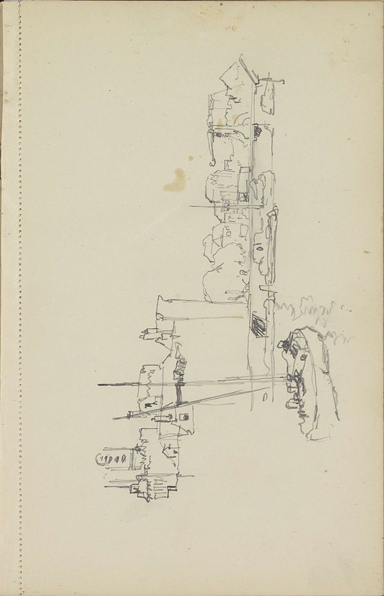 Zeilschip bij een kade in een stad by Cornelis Vreedenburgh