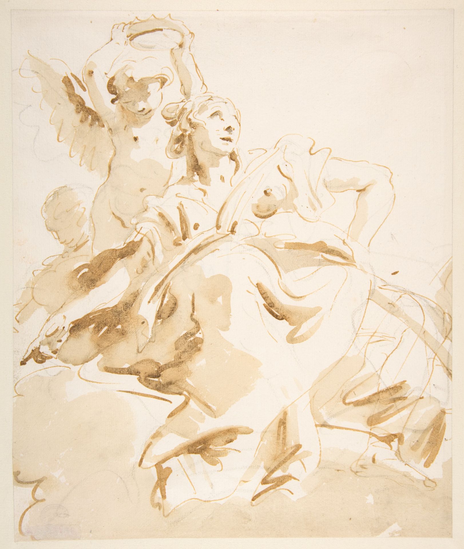 Winged Putto Crowning a Seated Woman Who Looks Upward by Giovanni Battista Tiepolo