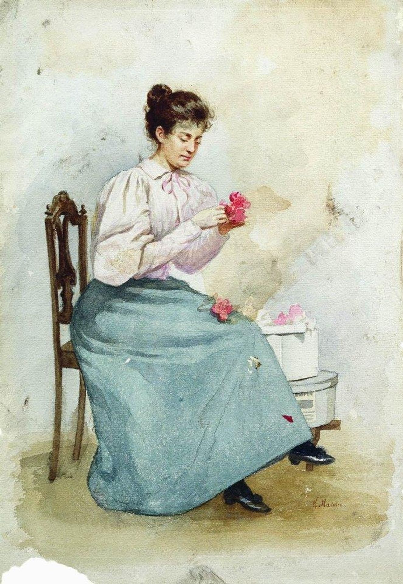 Girl with flowers by Konstantin Egorovich Makovsky