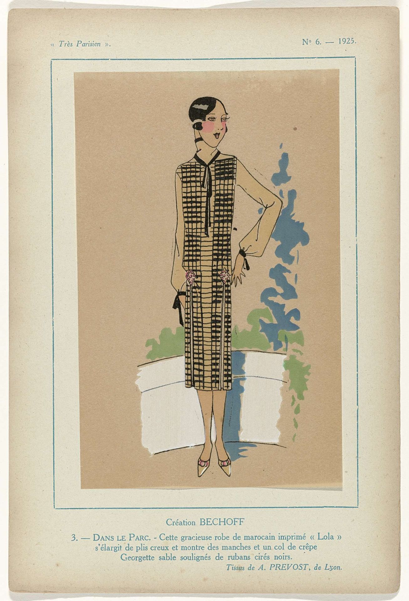 Très Parisien, 1925, No. 6, Pl. 3.: Création BECHOFF.- DANS LE PARC. by G-P. Joumard