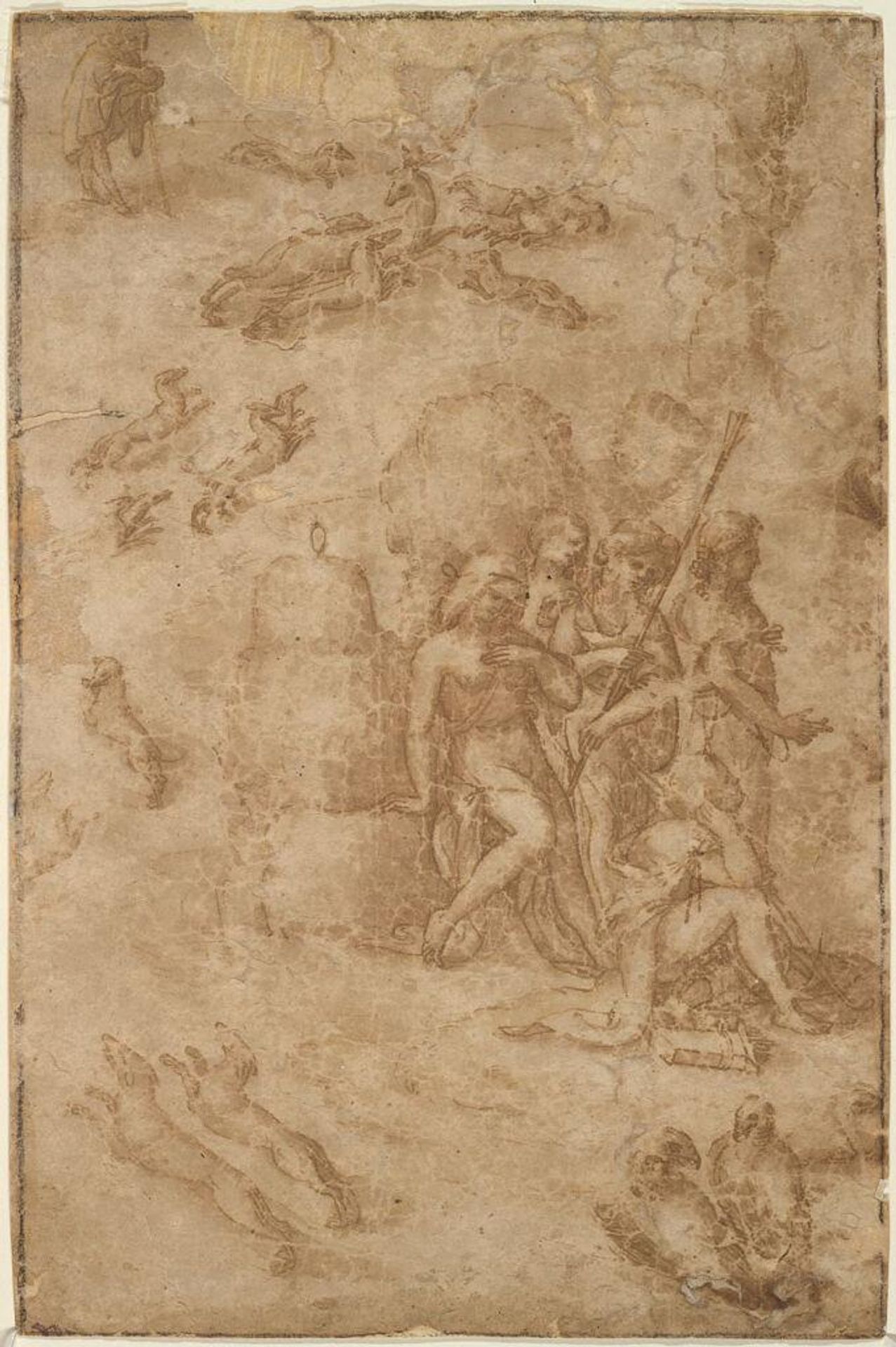 Myth of Diana and Actaeon; verso: Three Putti with Two Arches Behind by Amico Aspertini