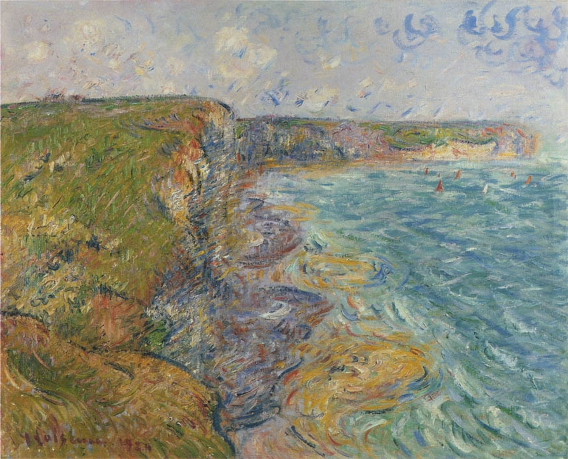 Sailboats near the Cliffs at Yport by Gustave Loiseau