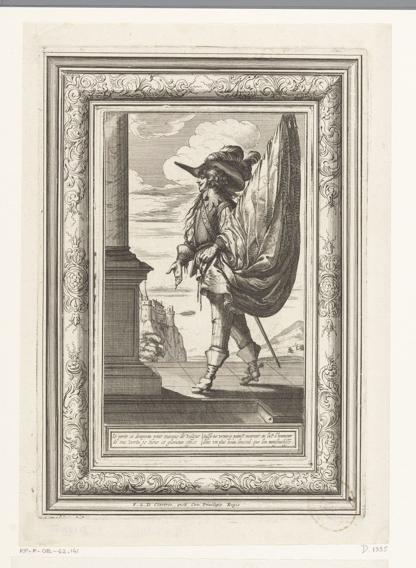 Vaandeldrager op een bordes, gekleed volgens de mode van ca. 1630 by Abraham Bosse