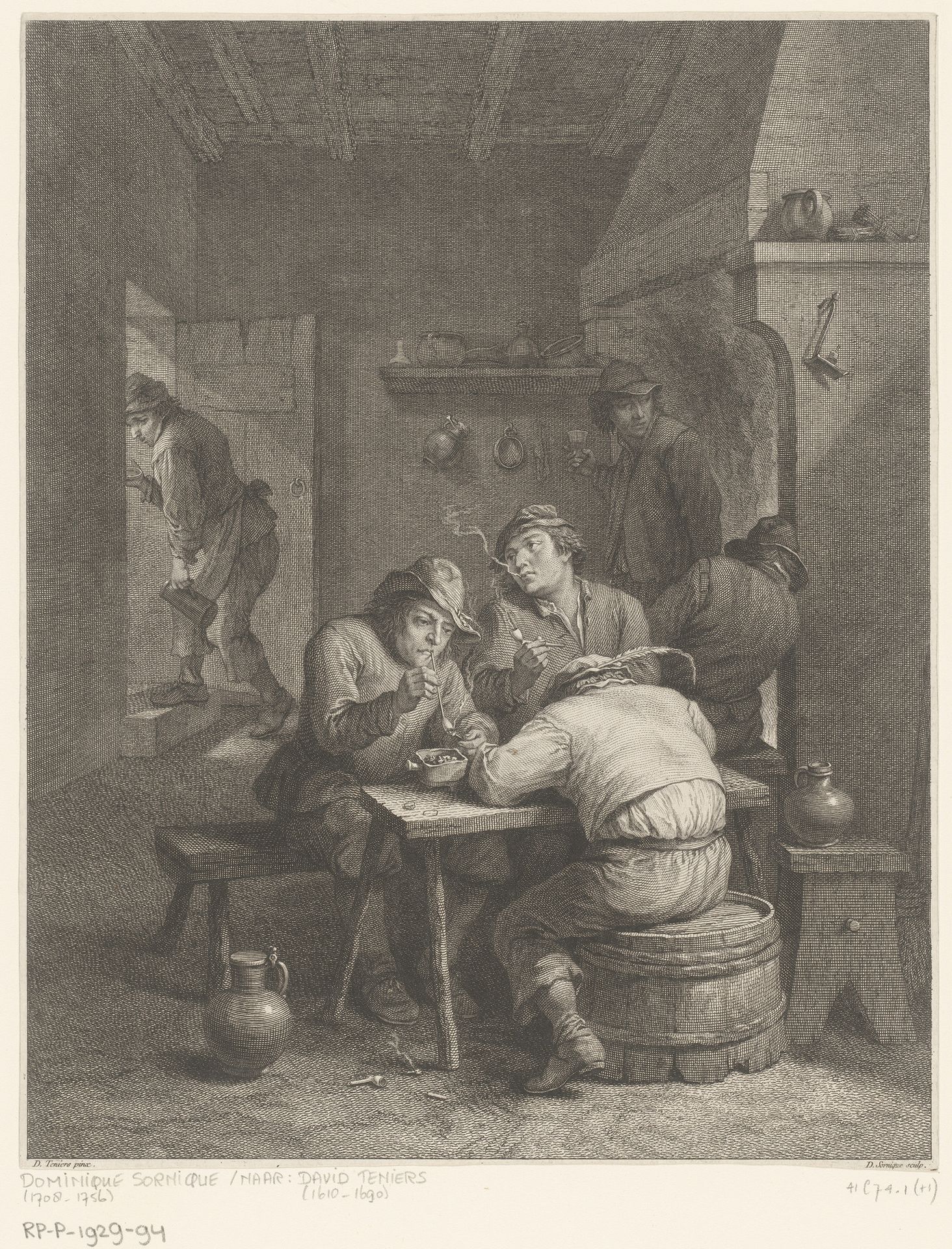 Herberginterieur met pijprokende mannen by Dominique Sornique