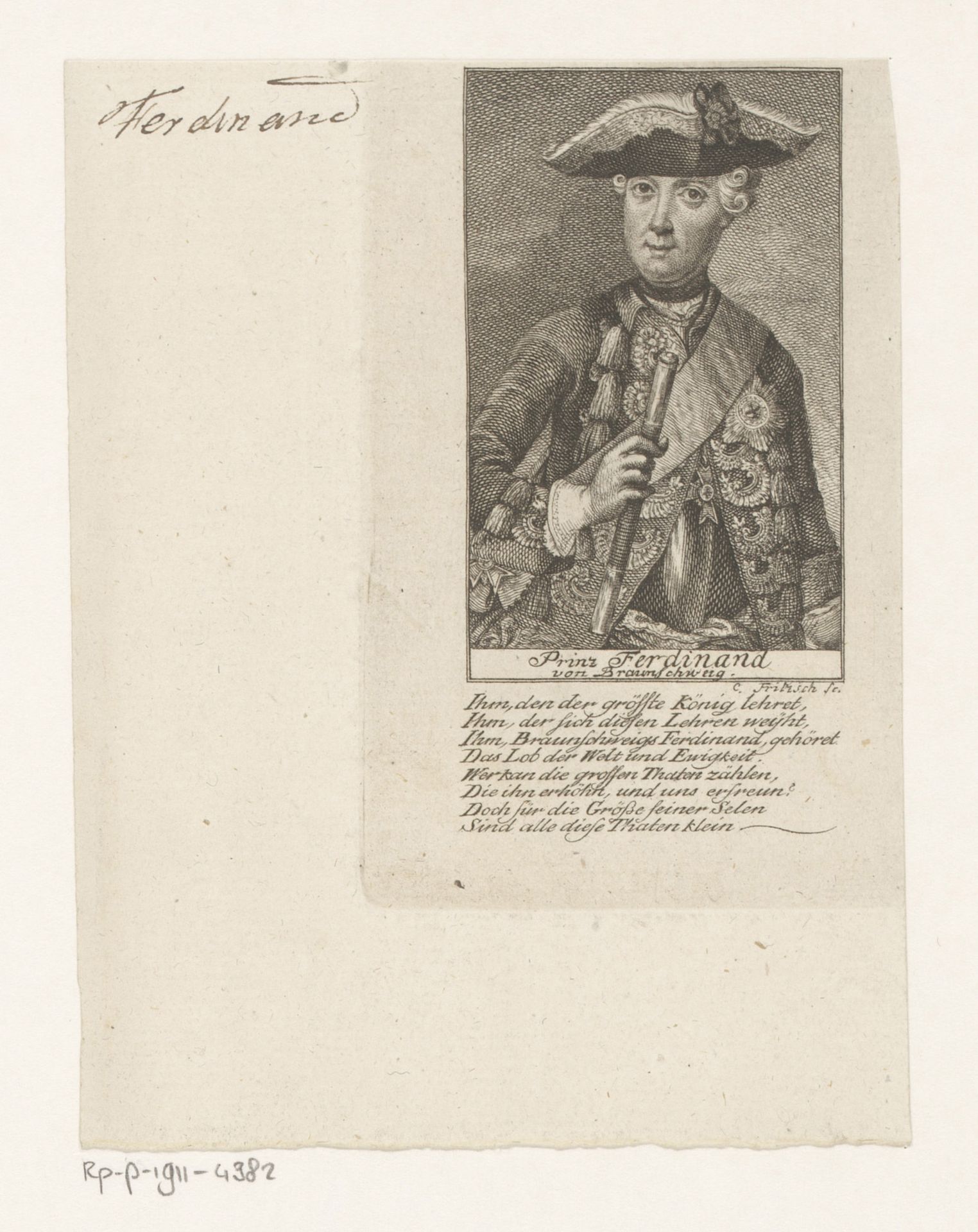 Portret van Ferdinand van Brunswijk-Lüneburg by Christian Fritzsch