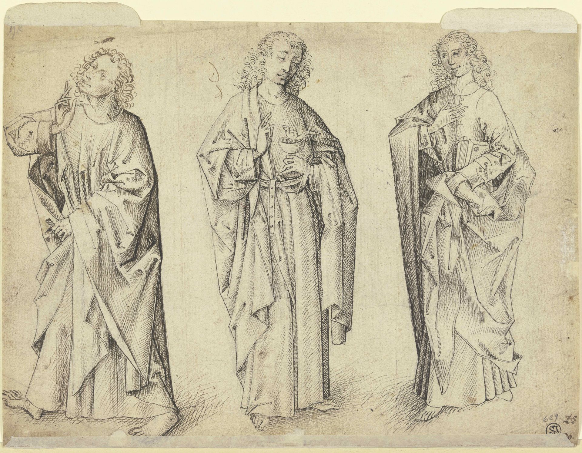 Drei Entwürfe zu einem stehenden Johannes dem Evangelisten by Anonymous