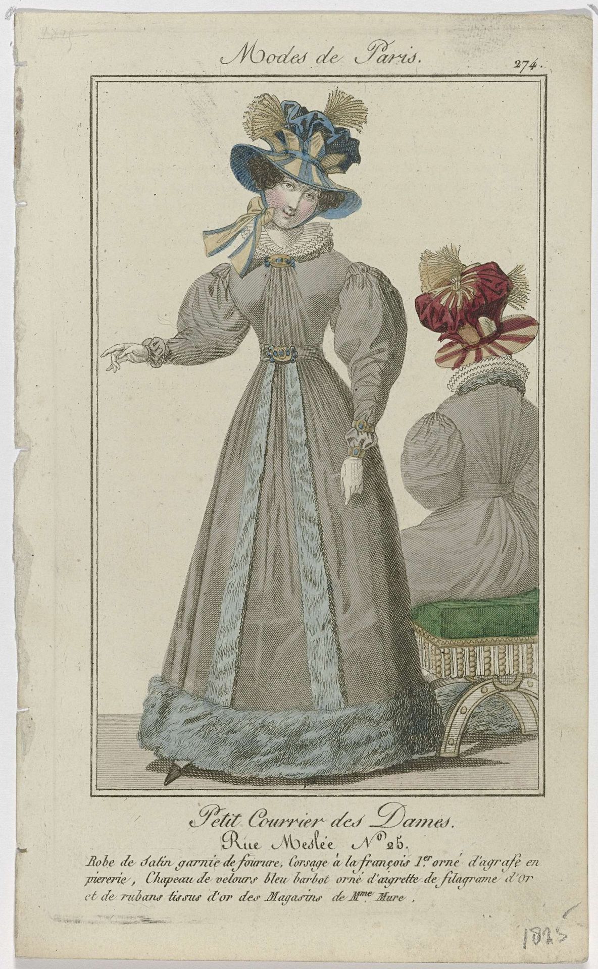 Petit Courrier des Dames, 1825, No. 274 : Robe de Satin garnie de fourur (...) by Anonymous