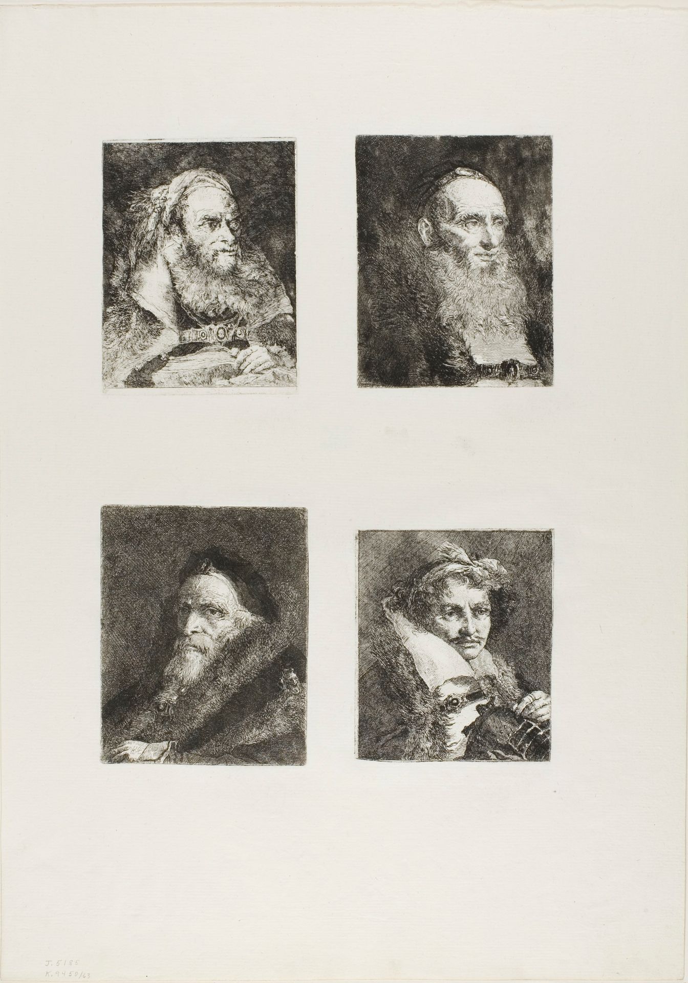 Old Man with an Open Book, Old Man with a Beard, Old Man with a Glove on His Hand, Man with a Moustache by Giovanni Domenico Tiepolo