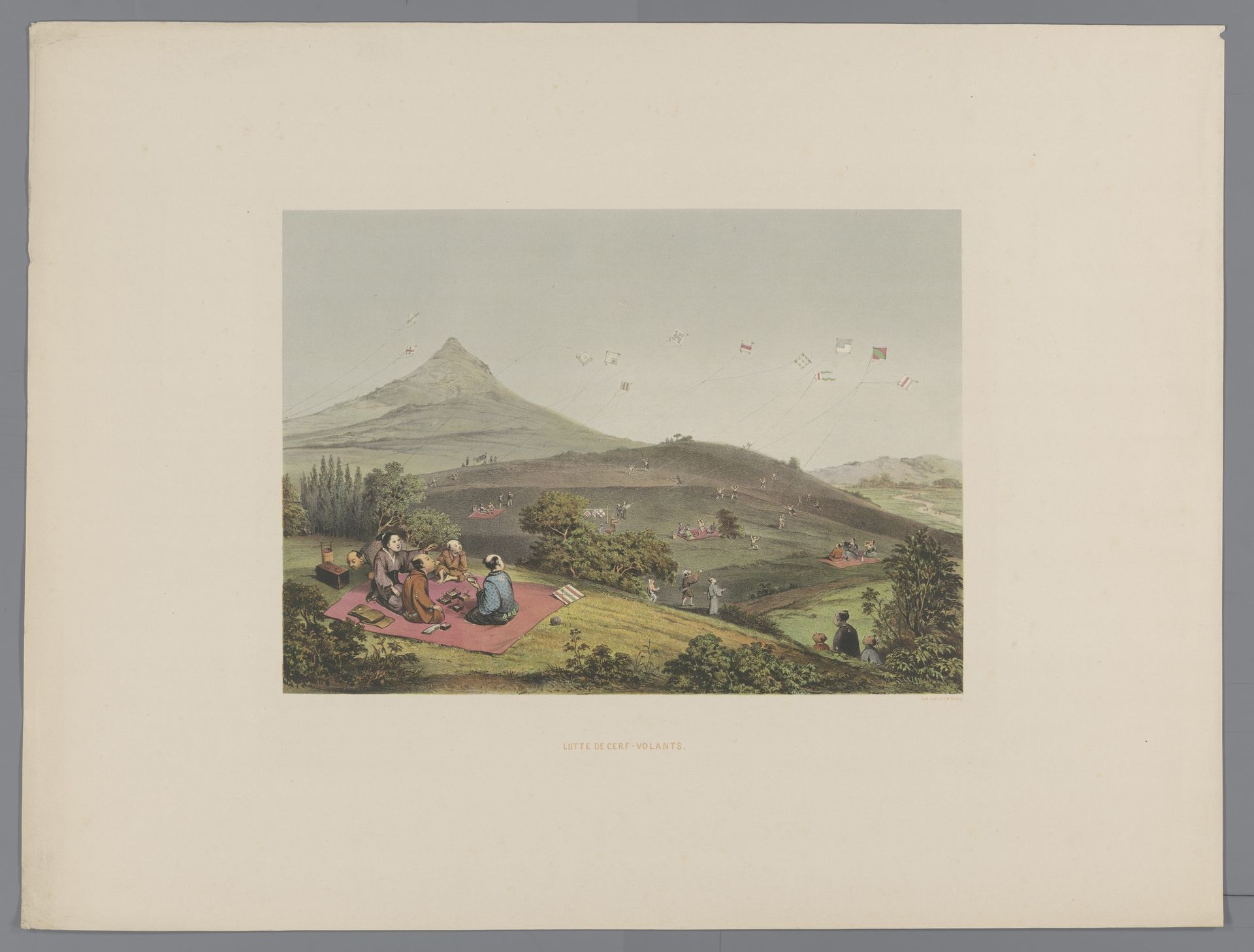 Vliegergevechten in een Japans heuvellandschap by Anonymous