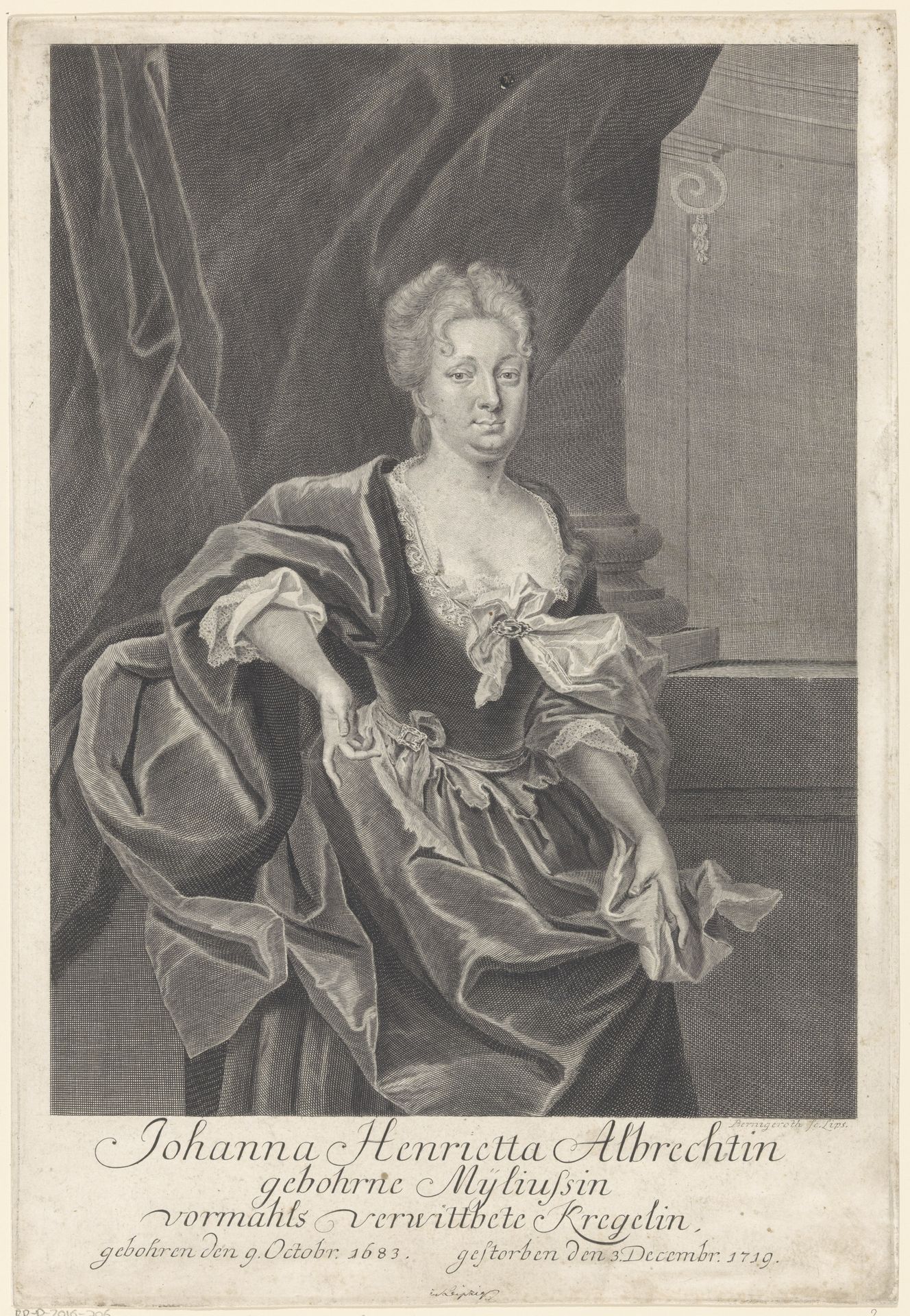 Portret van Johanna Henrietta Albrecht by Martin Bernigeroth