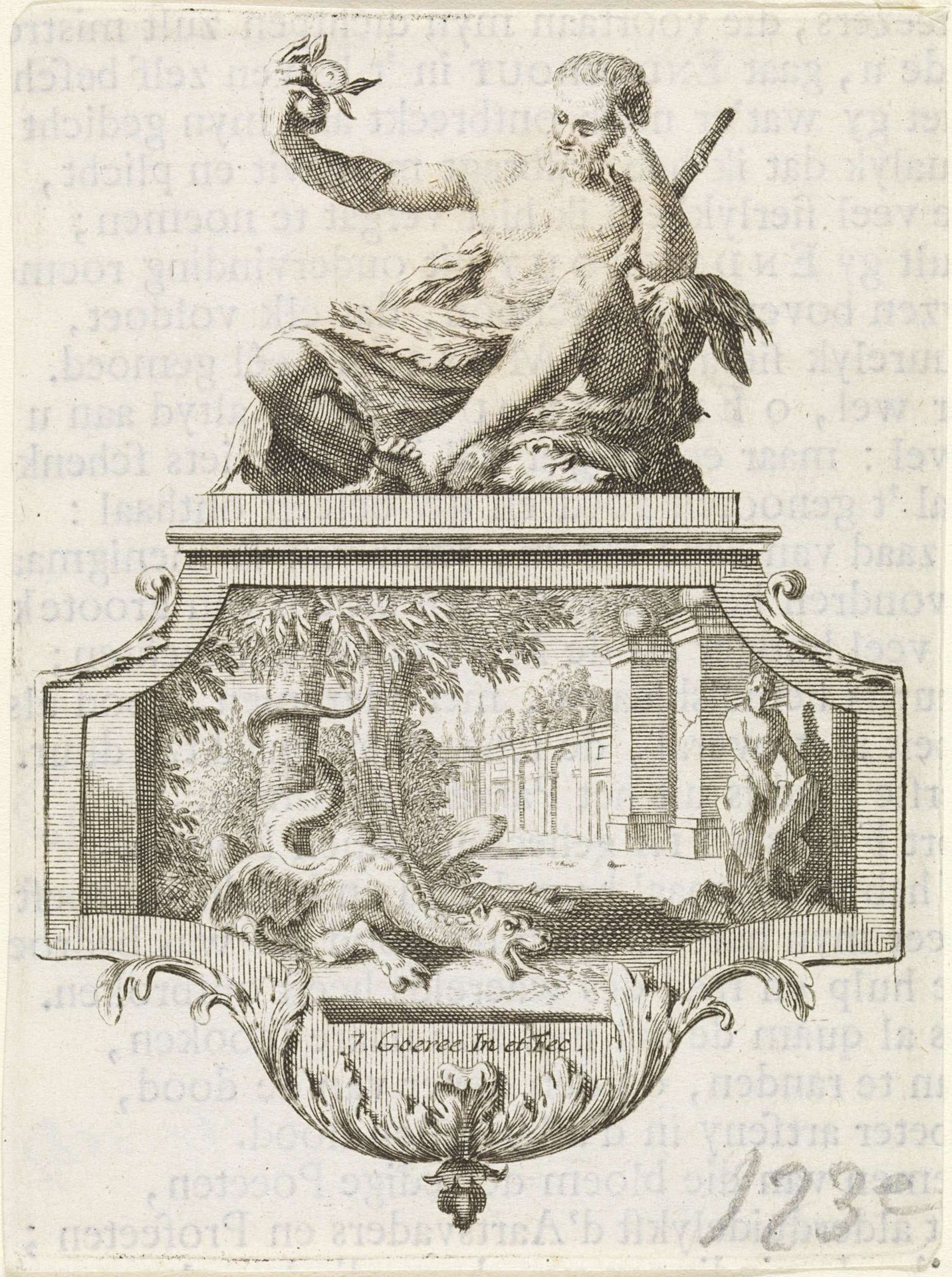 Cartouche met Hercules en Ladon by Jan Goeree