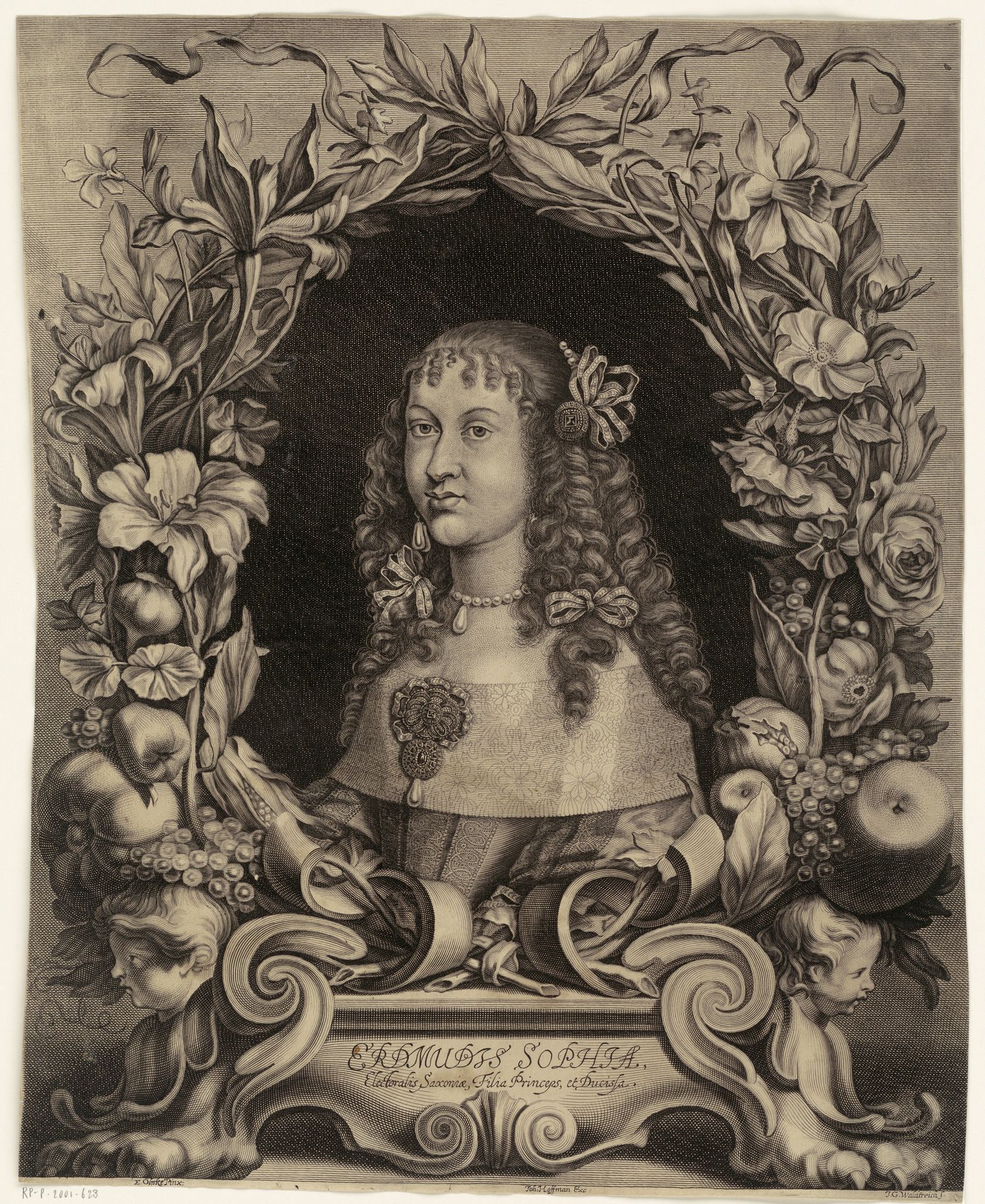 Portret van Erdmuthe Sophia, Markgräfin von Brandenburg-Bayreuth by Johann Georg Waldreich