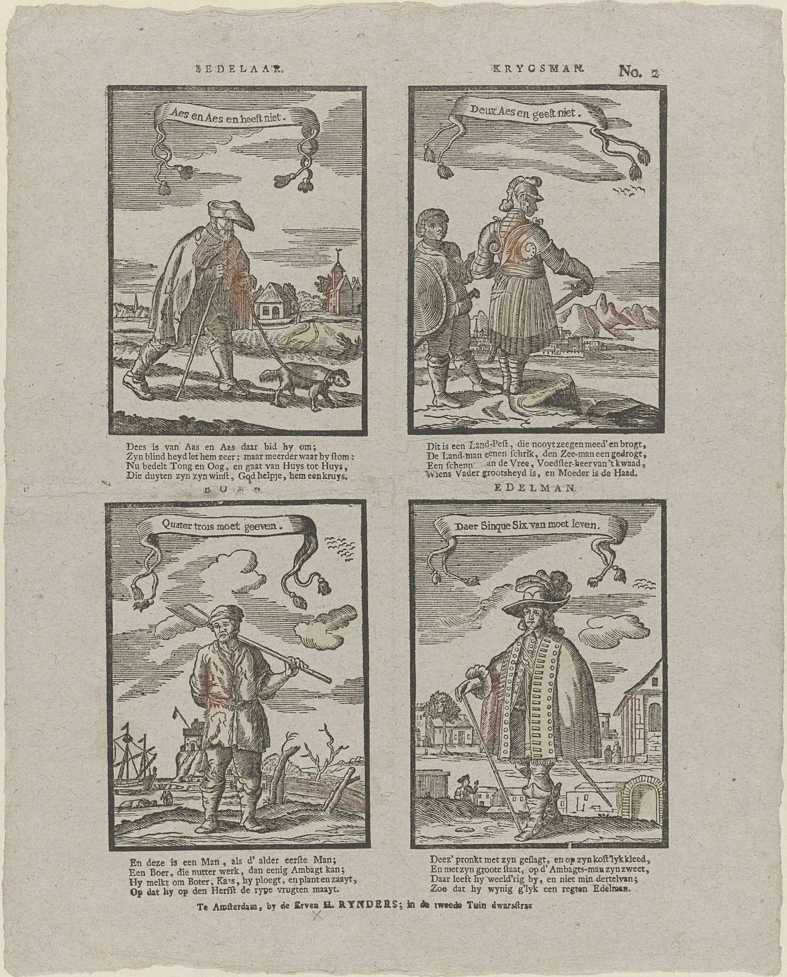 Bedelaar. / Krygsman. / Boer. / Edelman by Erve H. Rynders
