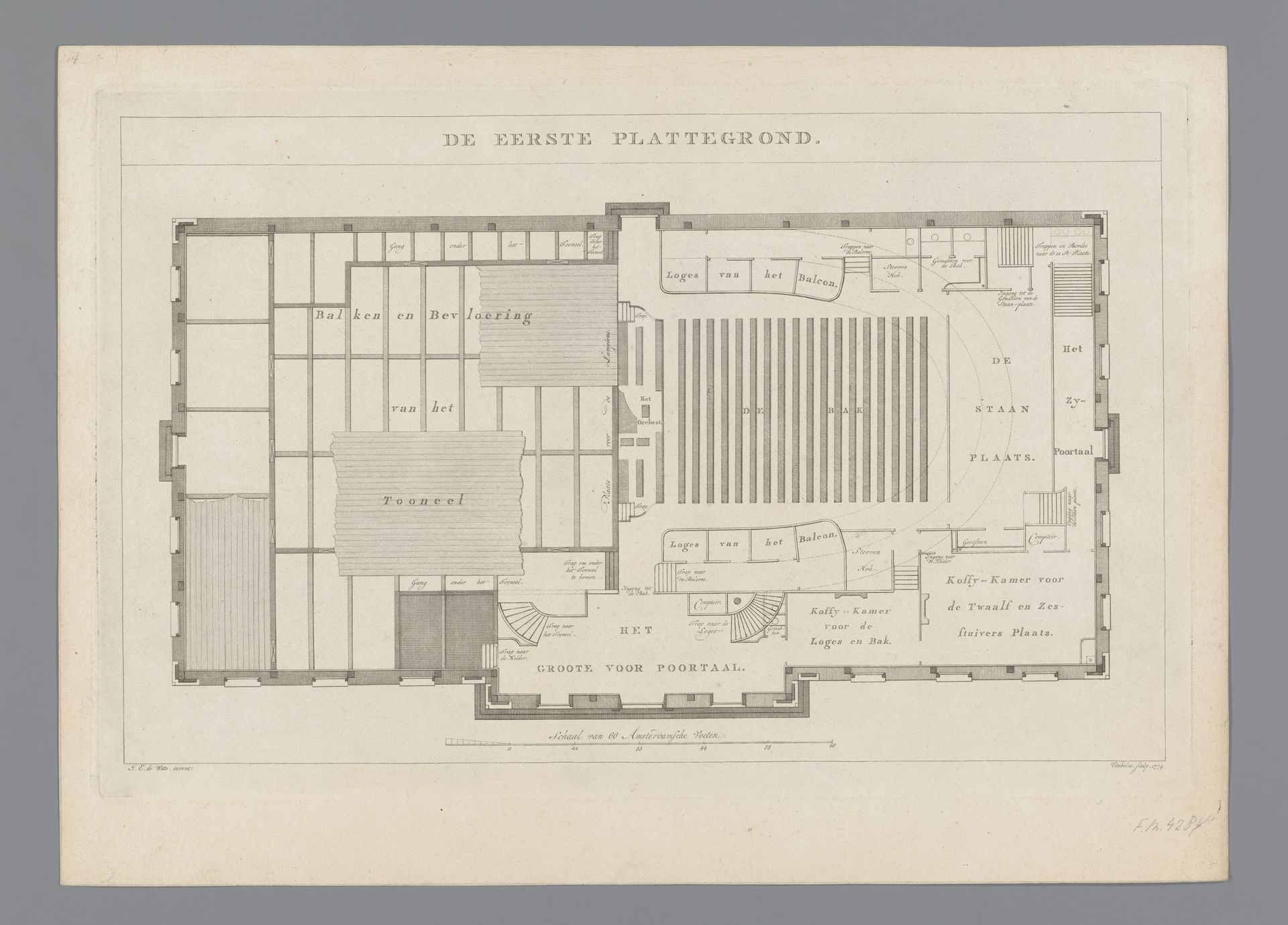 Plattegrond van de eerste verdieping van de schouwburg te Amsterdam by Reinier Vinkeles