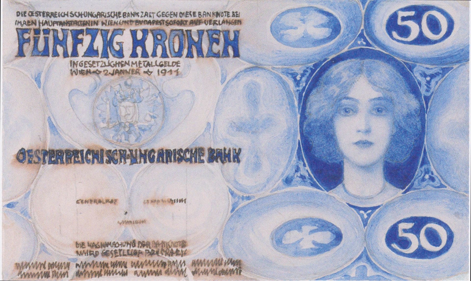 Design for the bill of 50 crowns by Koloman Moser