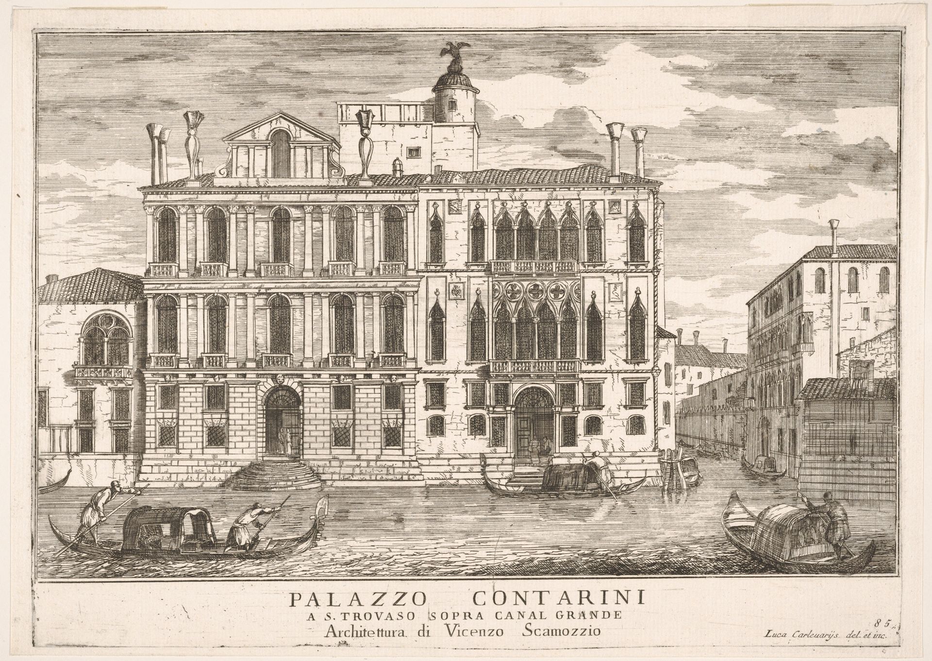 Plate 85: View of the Contarini Palace in Campo San Trovaso, Venice, 1703, from "The buildings and views of Venice" (Le fabriche e vedute di Venezia) by Luca Carlevaris
