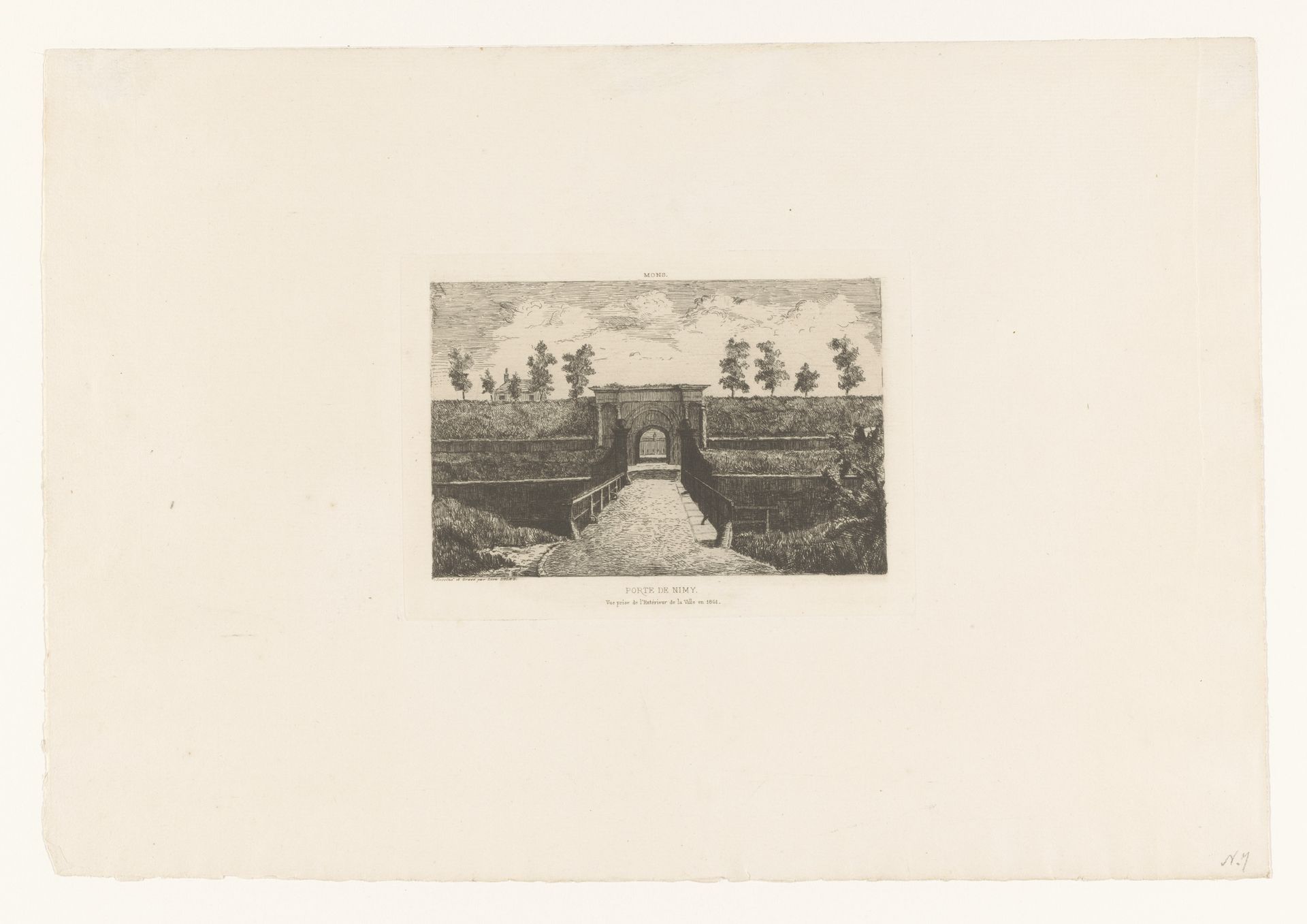 Vooraanzicht op de poort van Nimy by Léon Dolez
