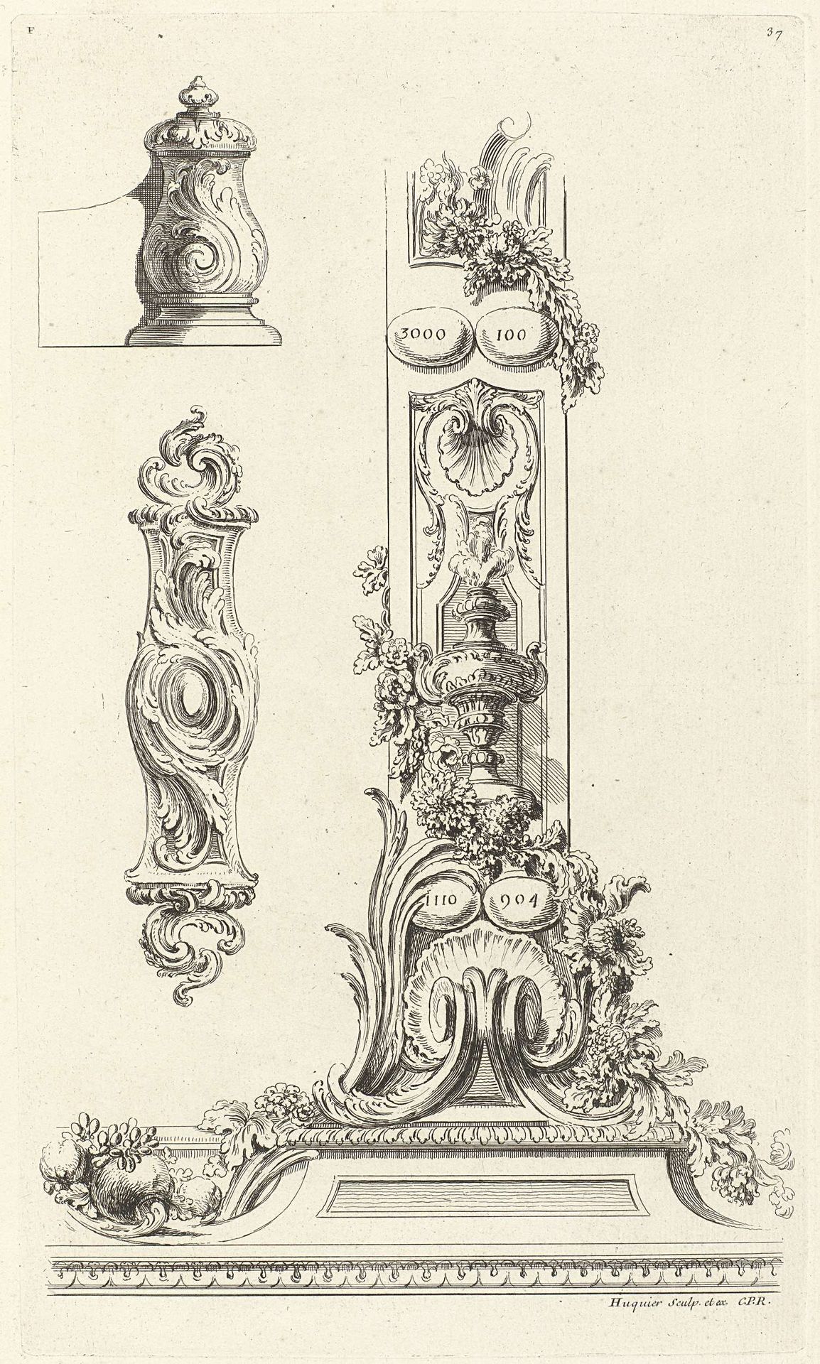 Delen van de ornamentrand van een landkaart by Gabriel Huquier