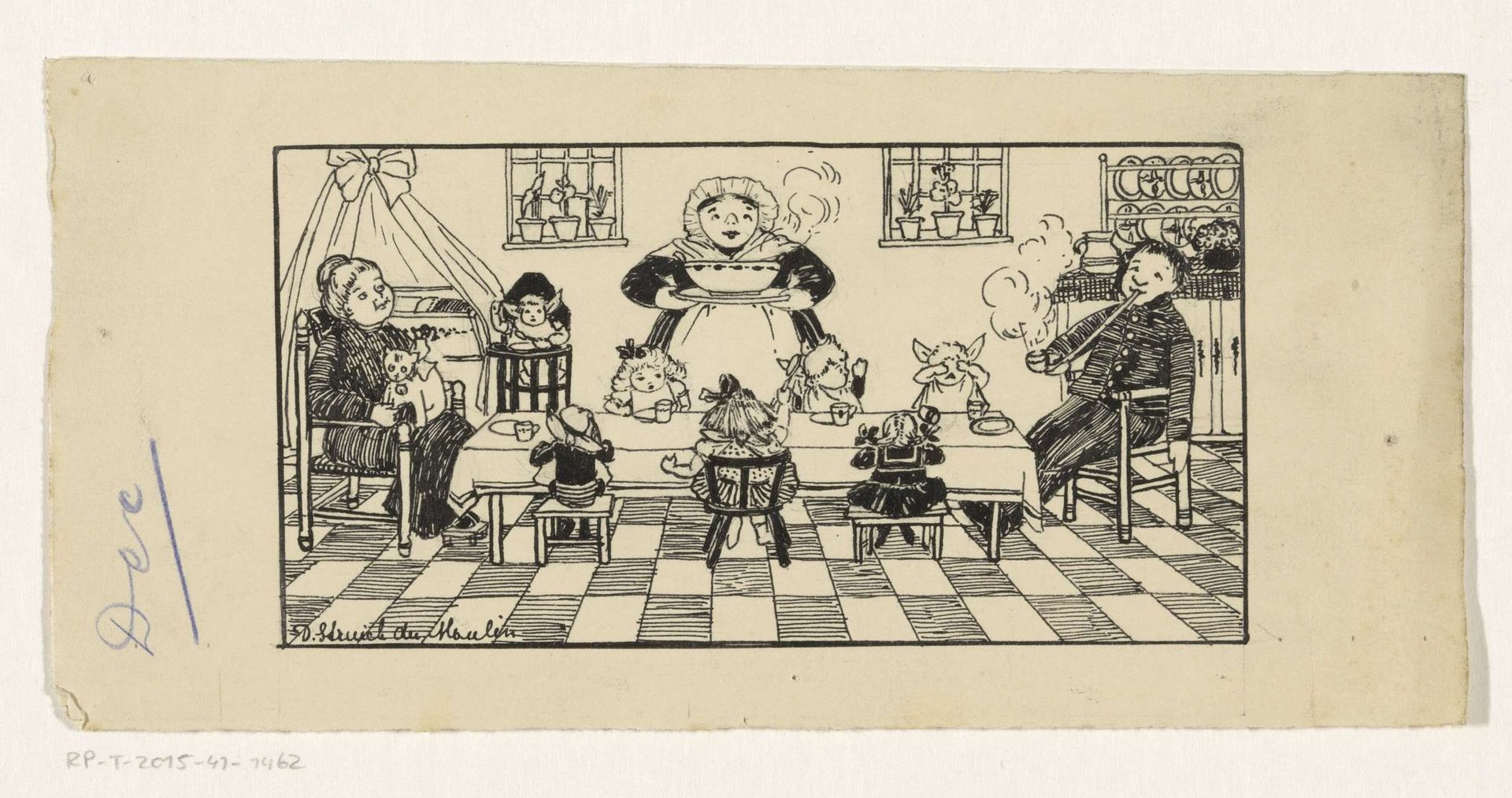 Gezin aan een maaltijd by Dora Struick du Moulin