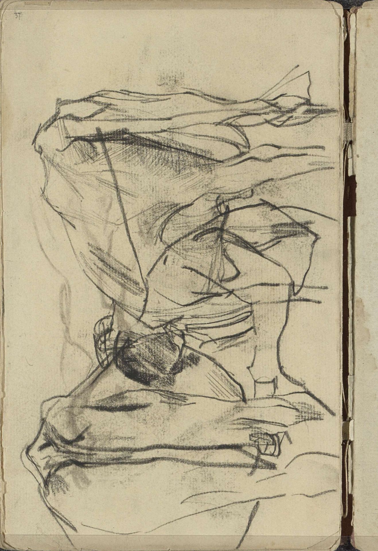 Melkende boer tussen twee koeien by George Hendrik Breitner