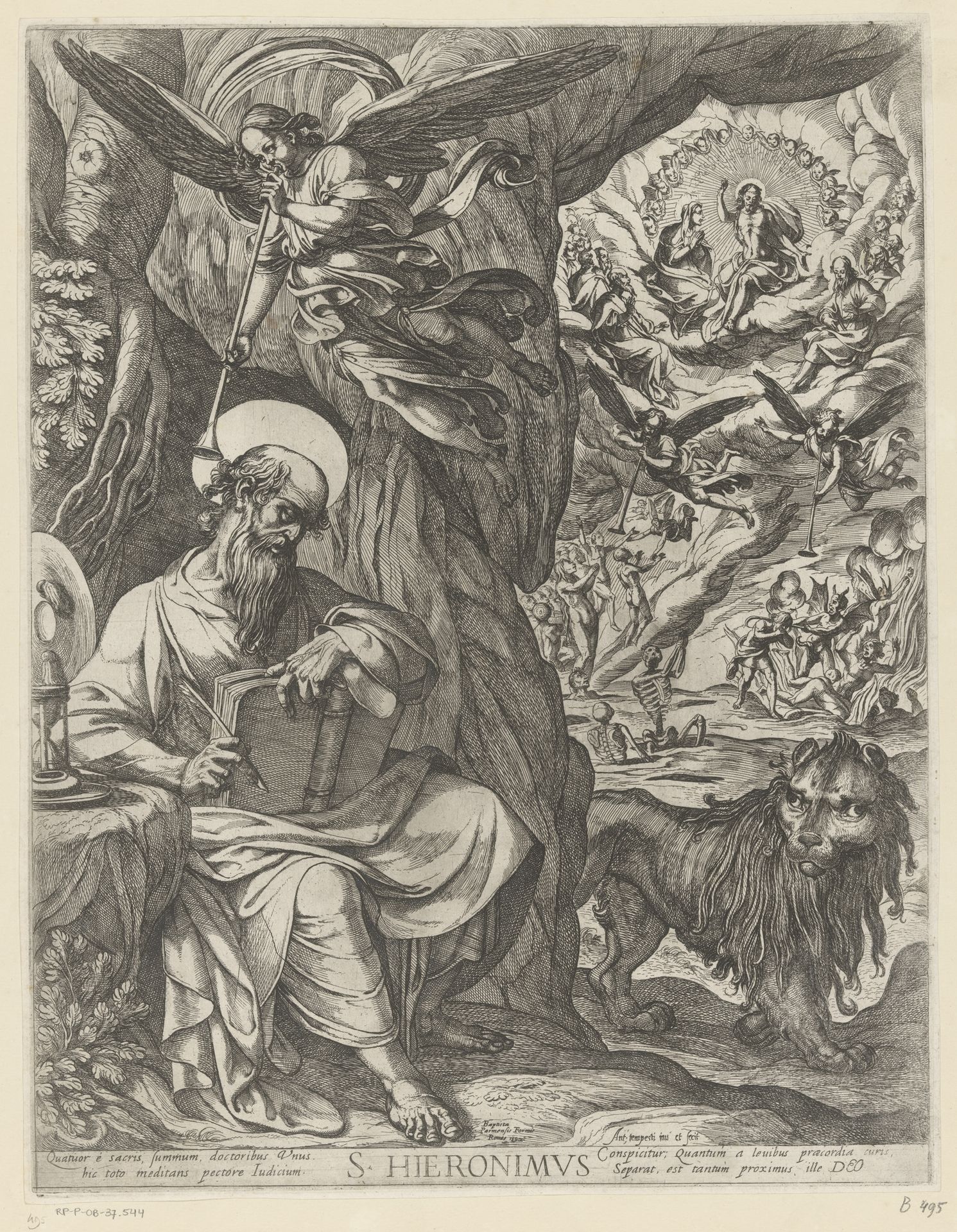 H. Hieronymus in de wildernis contemplerend over het laatste oordeel by Antonio Tempesta