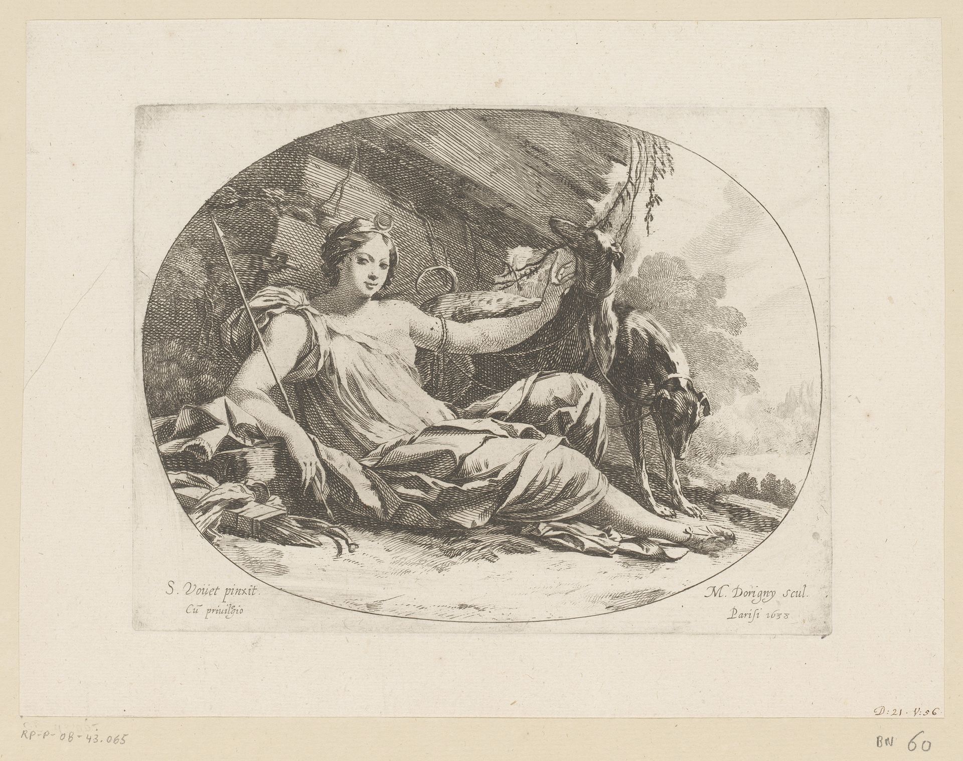 Rustende Diana met honden by Michel Dorigny