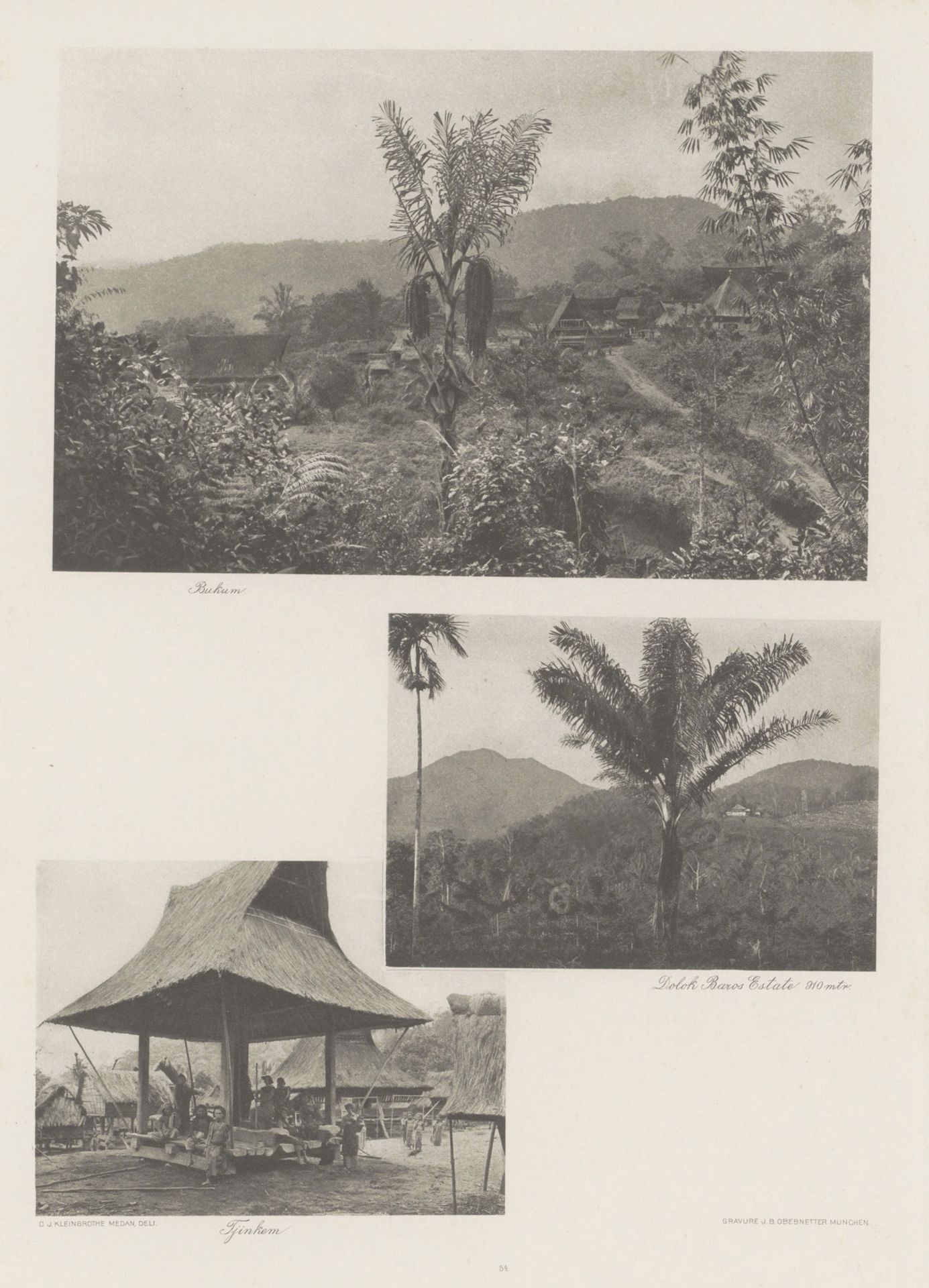 Gezicht op het dorp Bukum (boven), koffie- en rubberplantage Dolok Baros Estate (midden) en dorpelingen in Tjinkem (onder) op Sumatra by Carl J. Kleingrothe