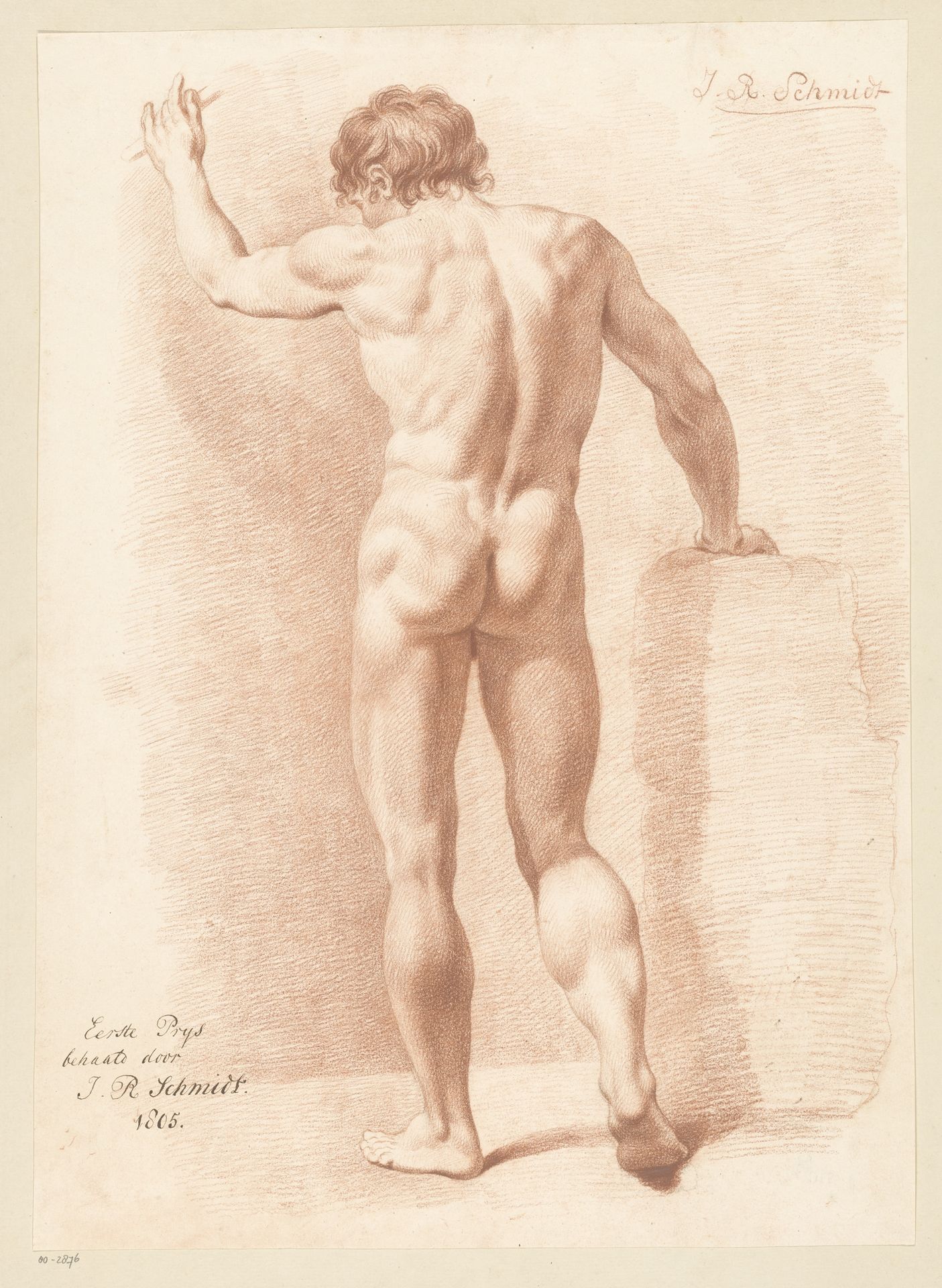 Staand mannelijk naakt, op de rug gezien (1e prijs 1805) by Izaak Riewert Schmidt
