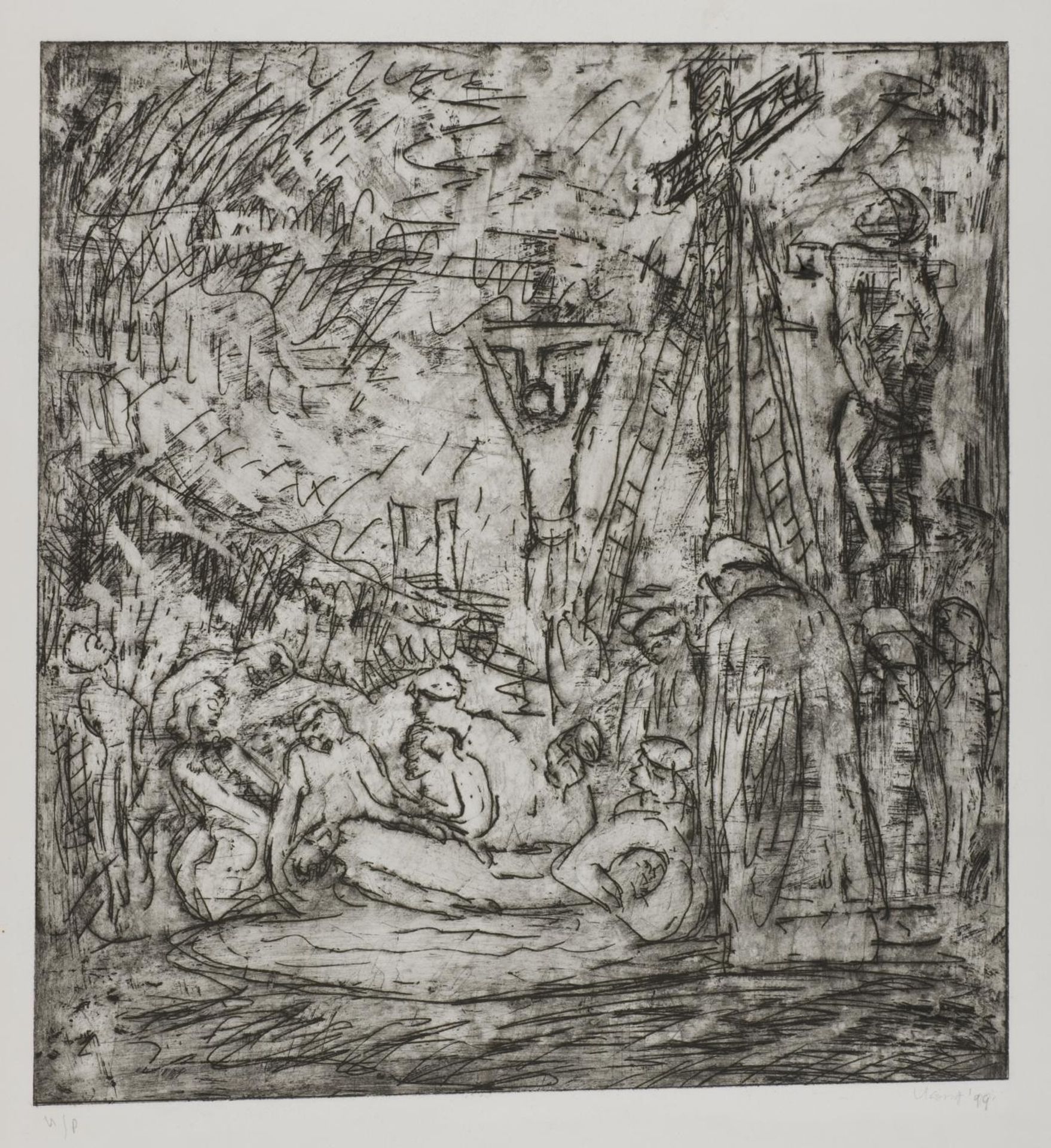 From Rembrandt: The Lamentation over the Dead Christ by Leon Kossoff