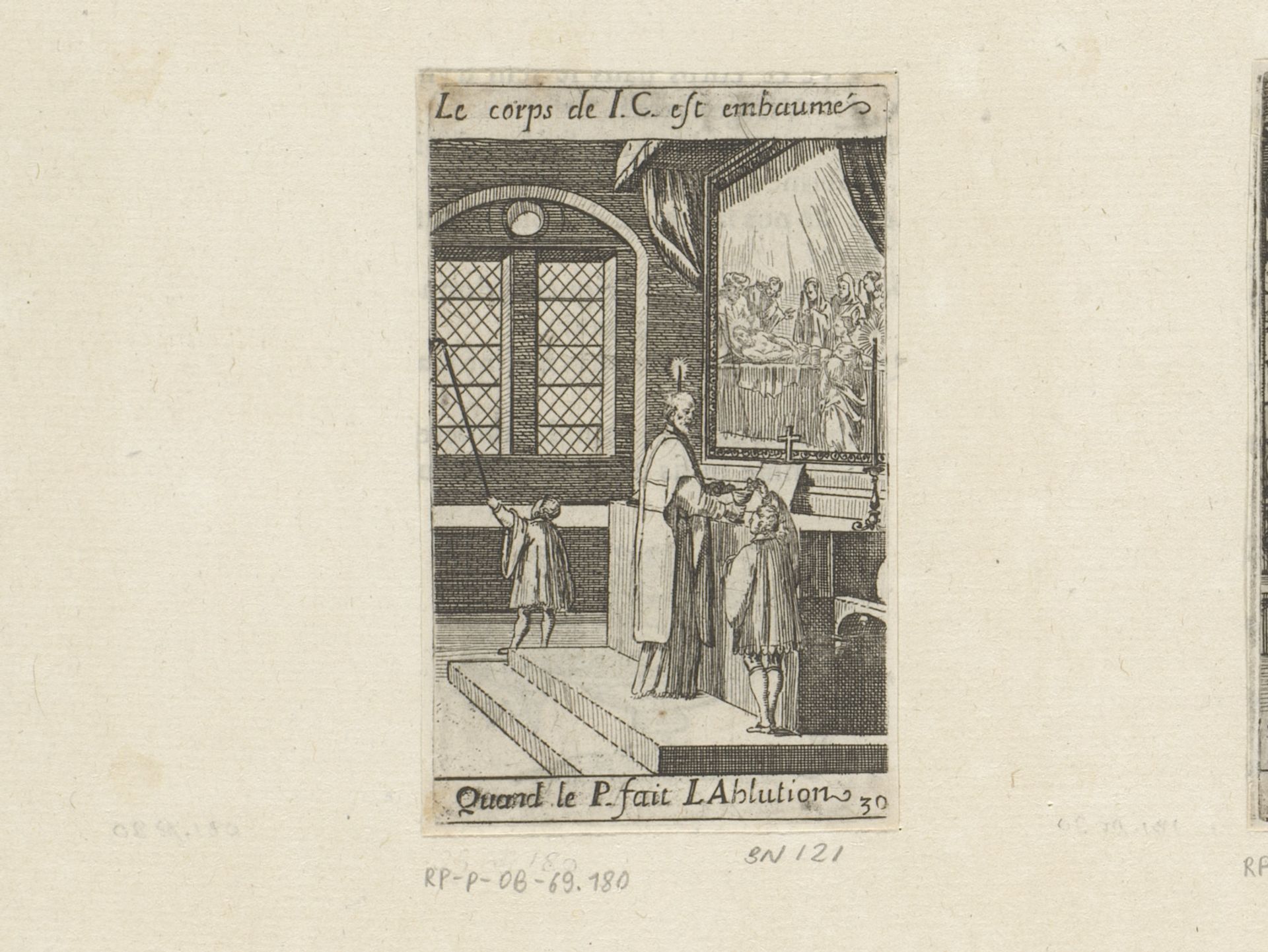 Priester met twee misdienaars voor een altaar by Sébastien Leclerc I