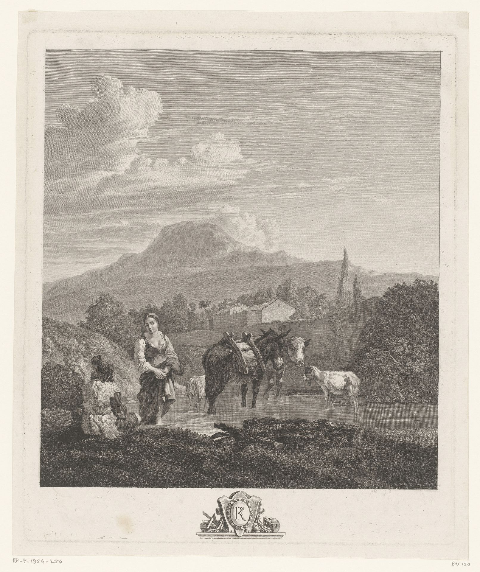 Berglandschap met herders bij een waterplaats by Jacques Philippe Le Bas