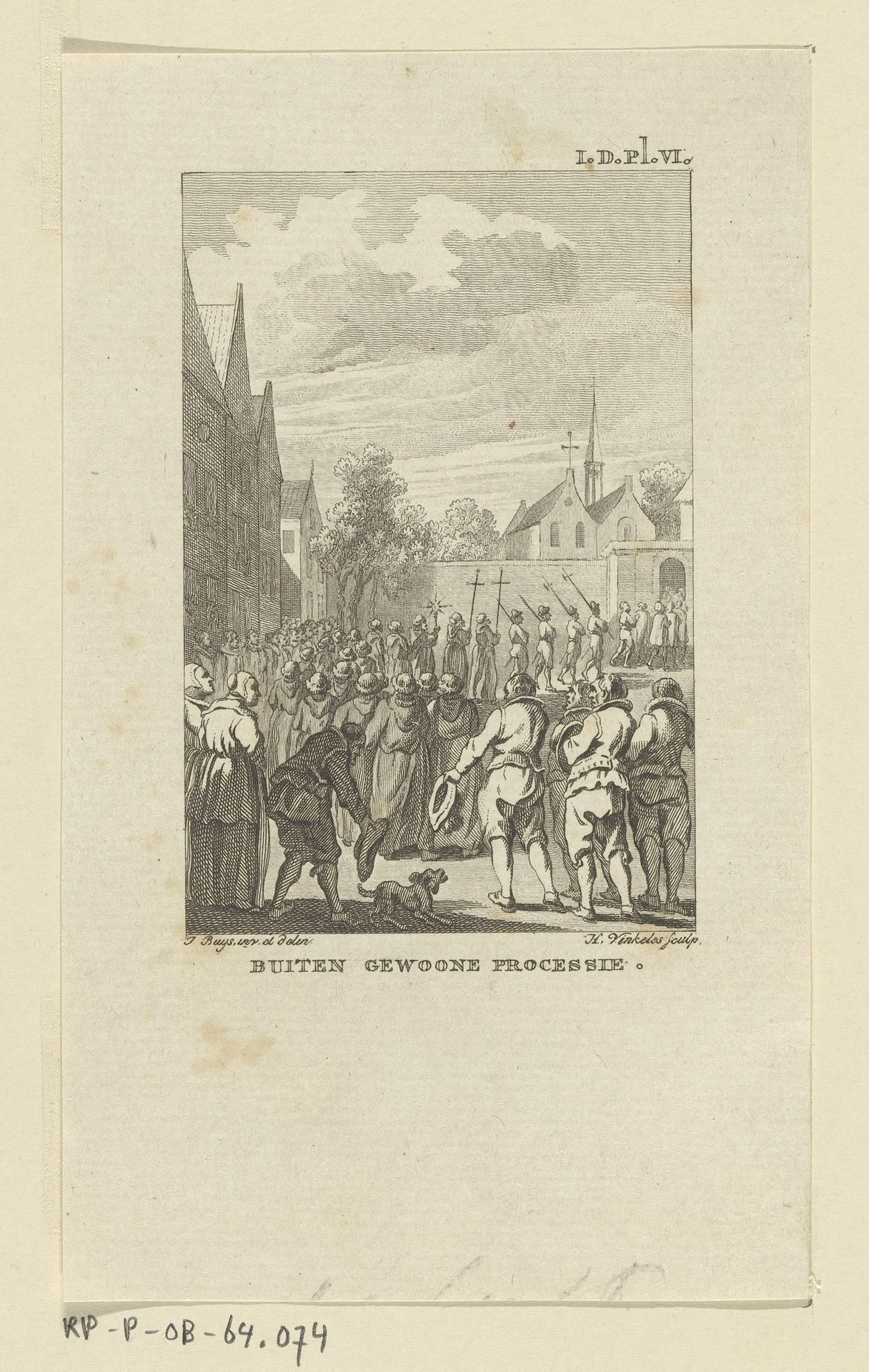 Processie in een stad by Reinier Vinkeles