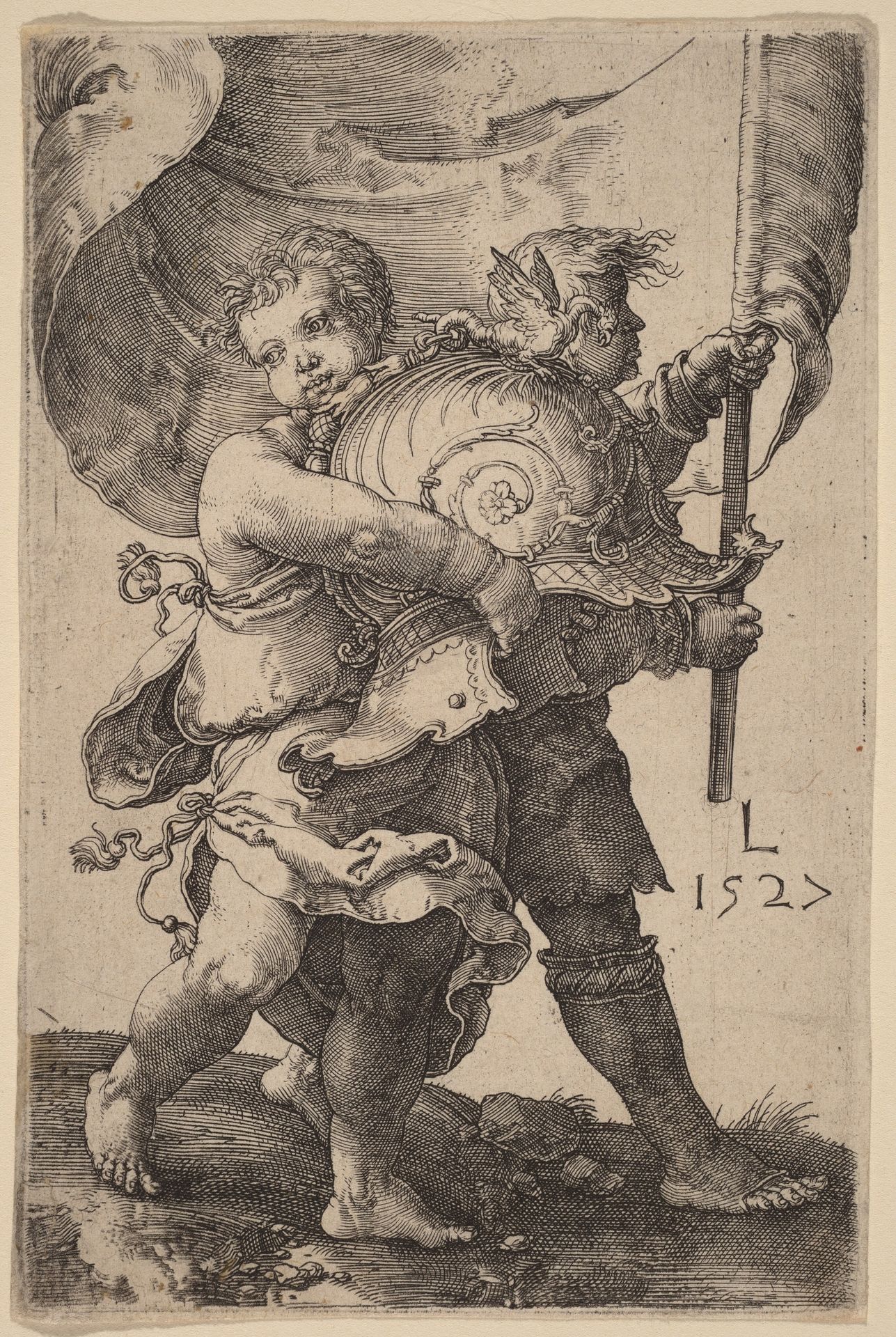 Two Boys with a Helmet and a Standard by Lucas van Leyden