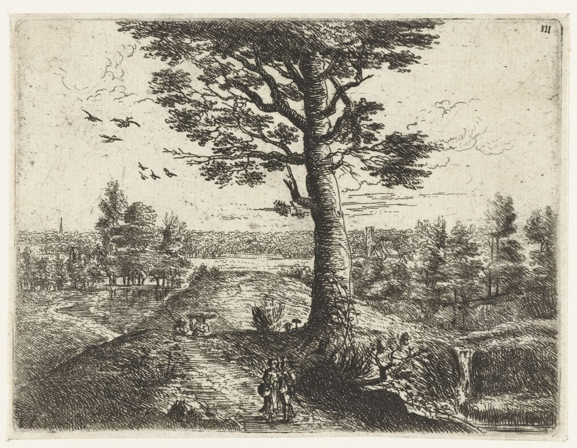 Landschap met een wandelend paar by Philips Augustijn Immenraet