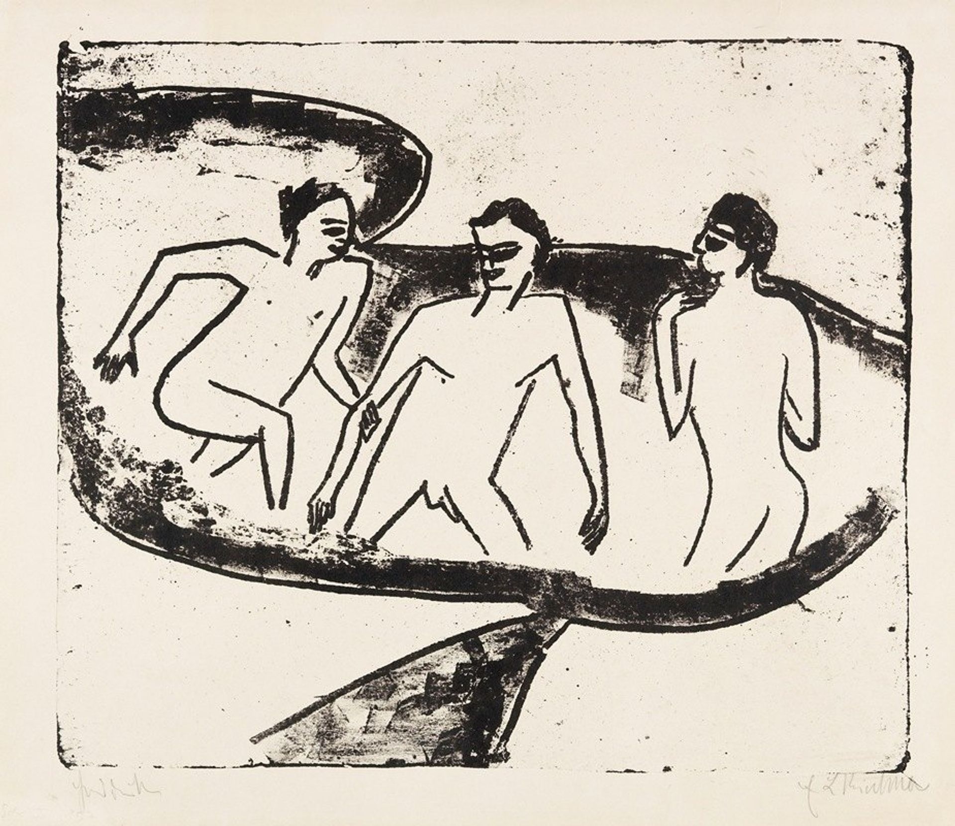 Drei Akte im Wasser, Moritzburg by Ernst Ludwig Kirchner