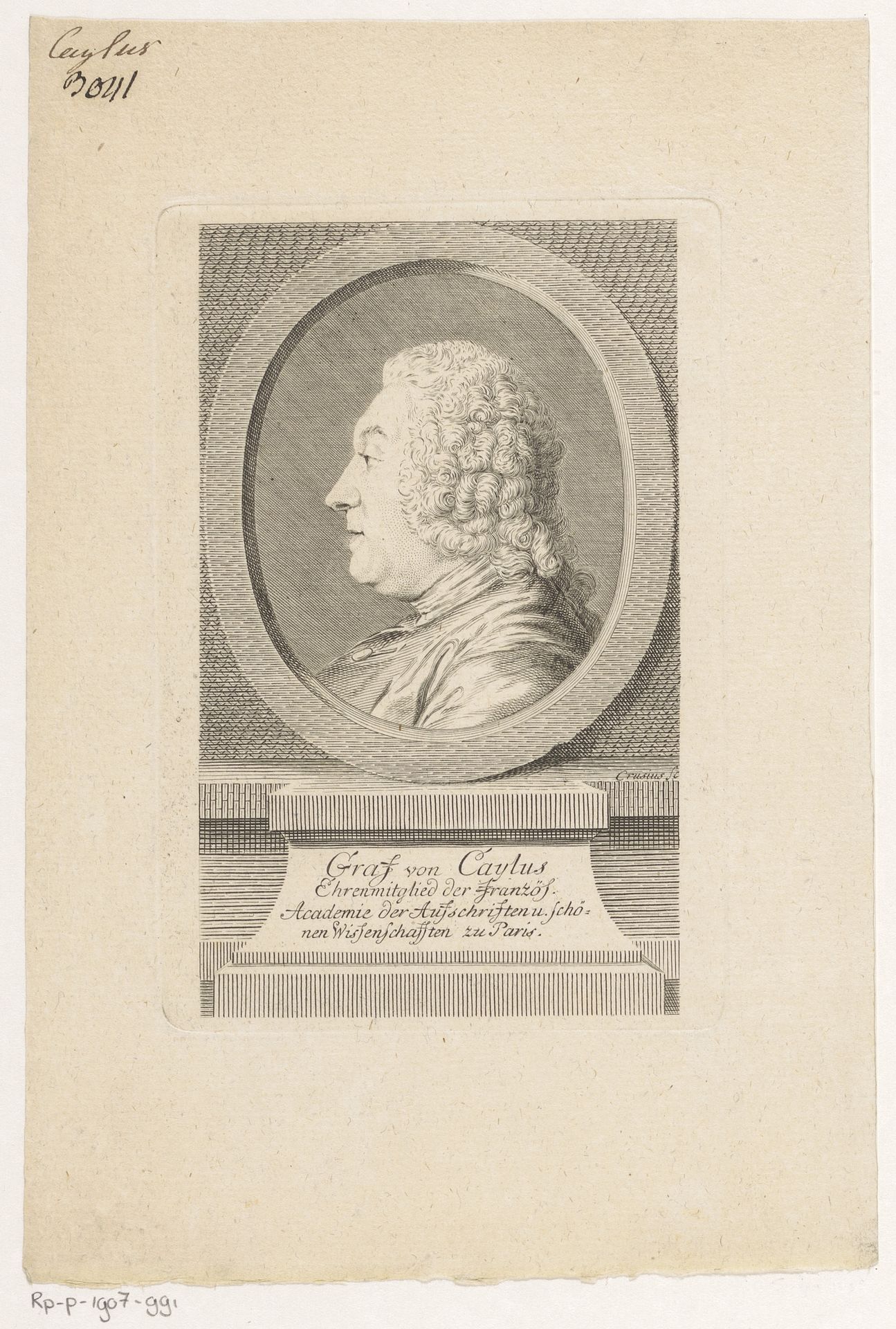 Portret van Anne Claude Philippe de Caylus by Gottlieb Leberecht Crusius