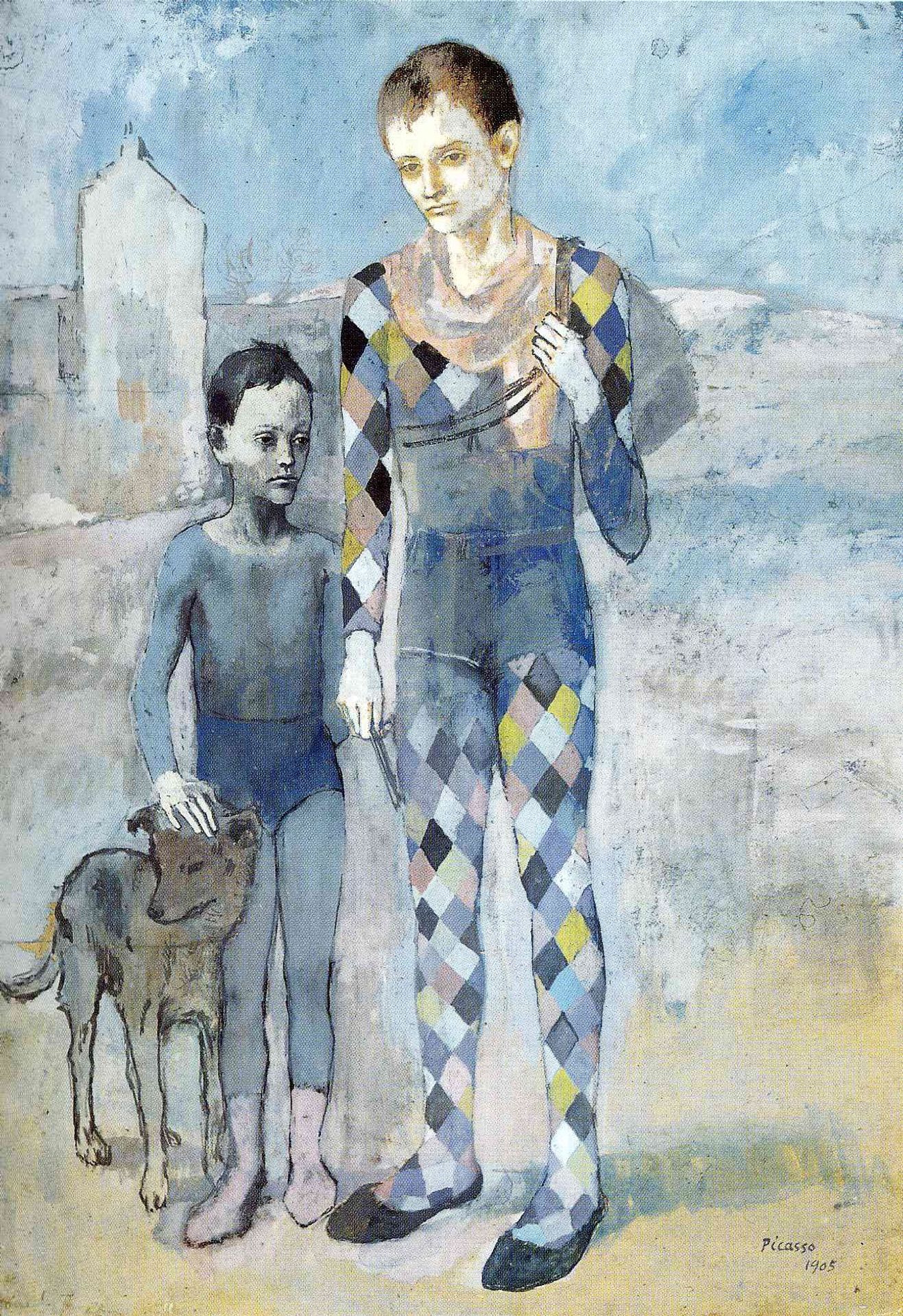 Two acrobats with a dog by Pablo Picasso