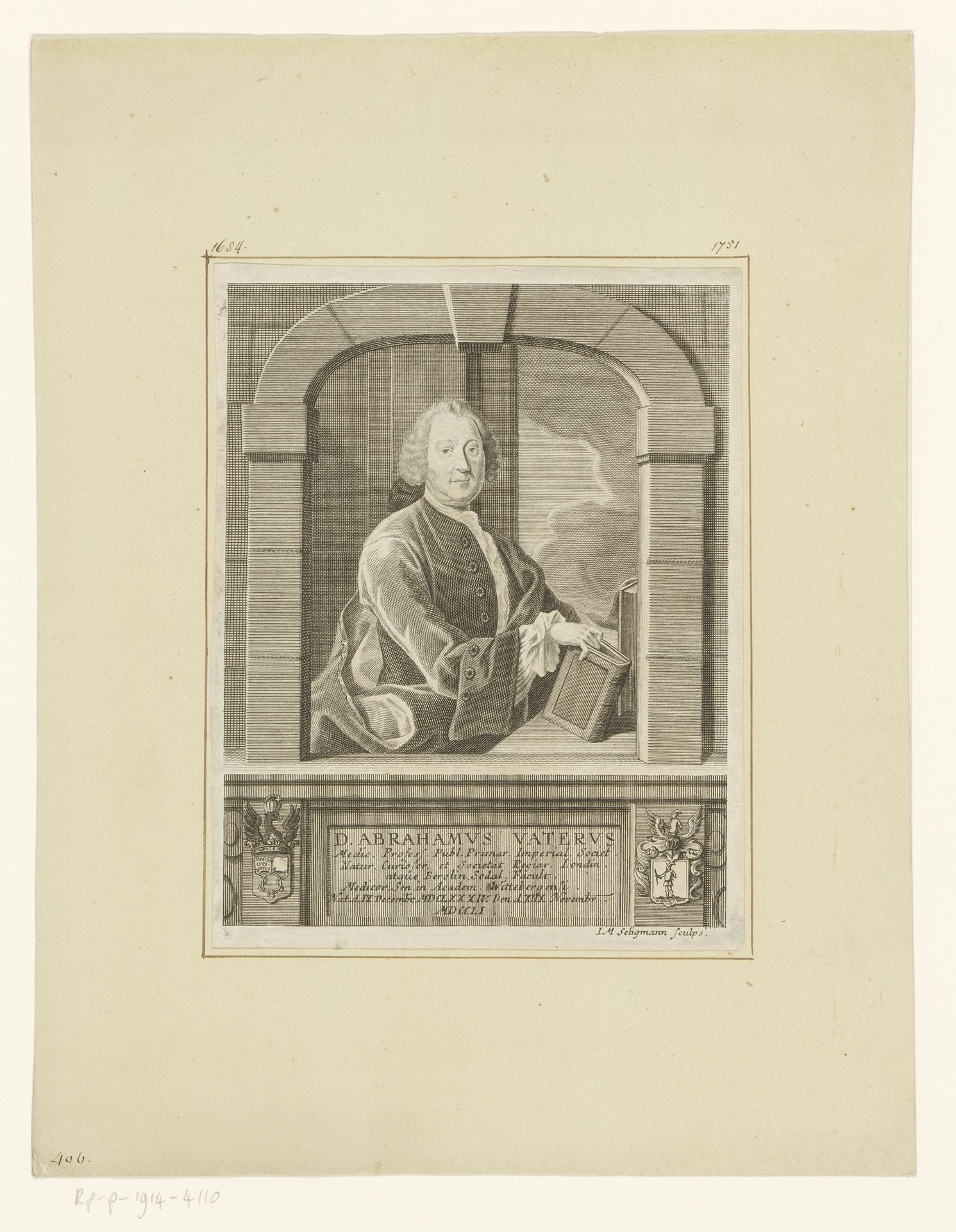 Portret van Abraham Vater by Johann Michael Seligmann